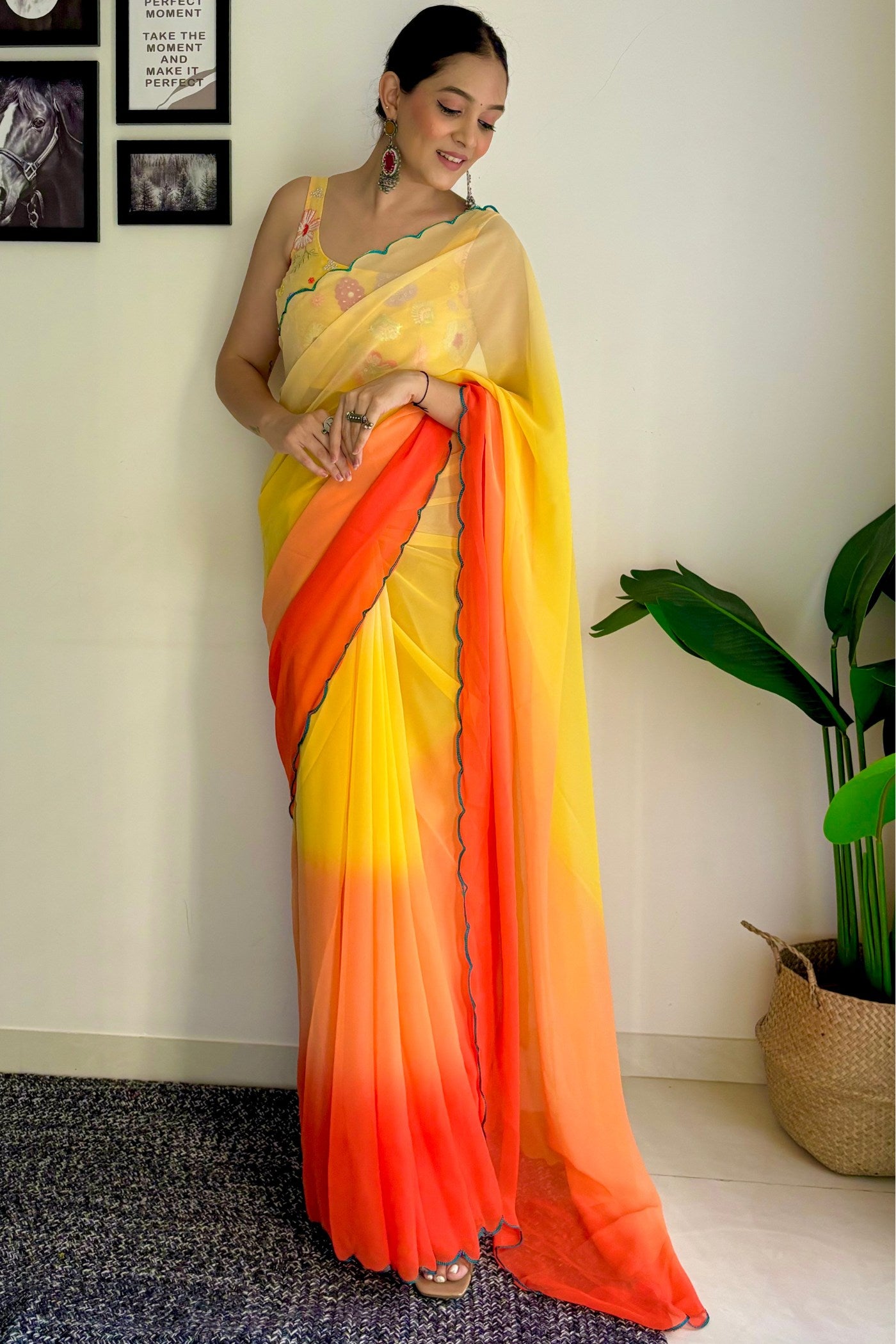 MySilkLove Titanium Yellow Georgette Saree