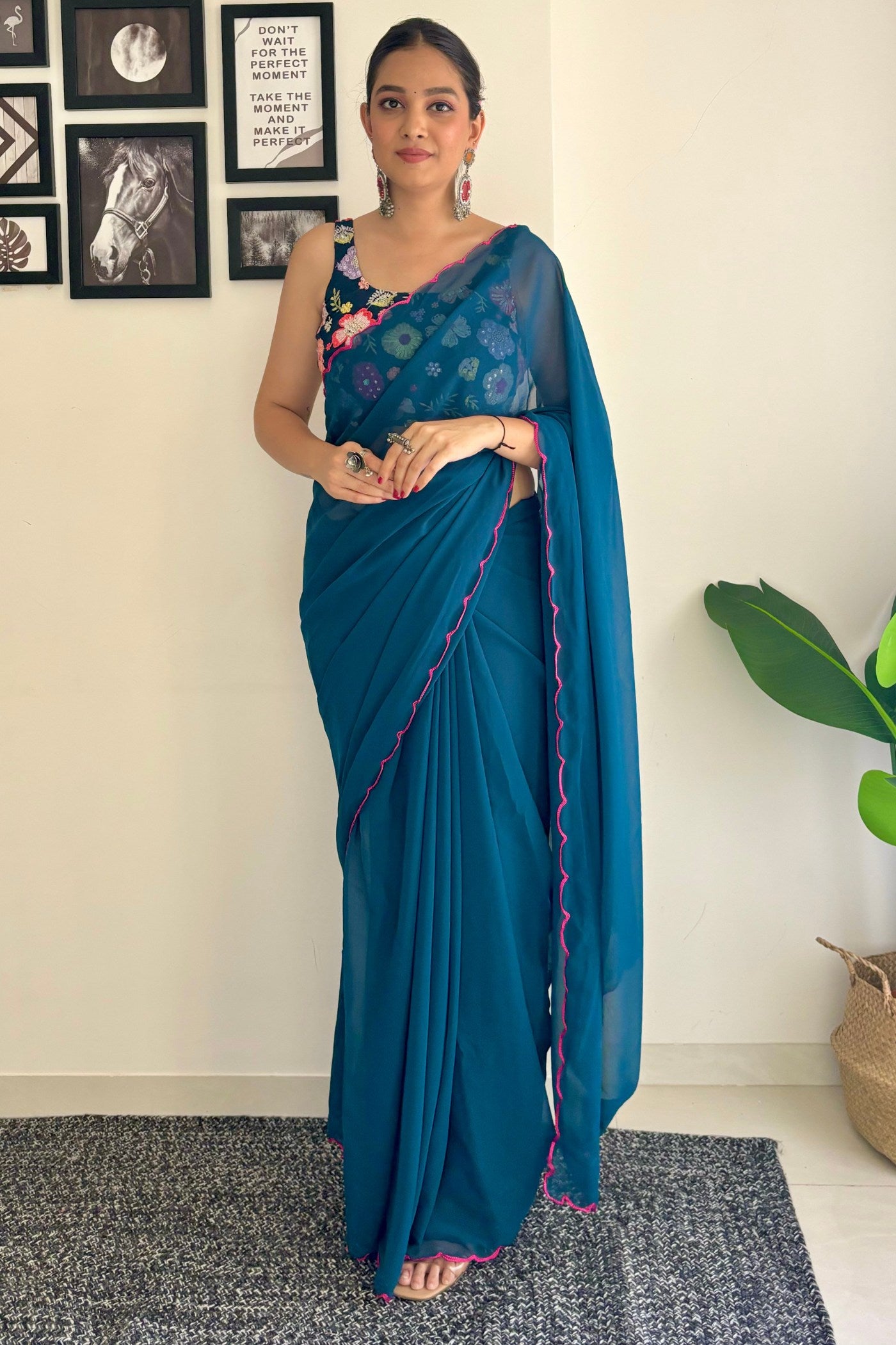 Buy MySilkLove Admiral Blue Gerogette Saree Online