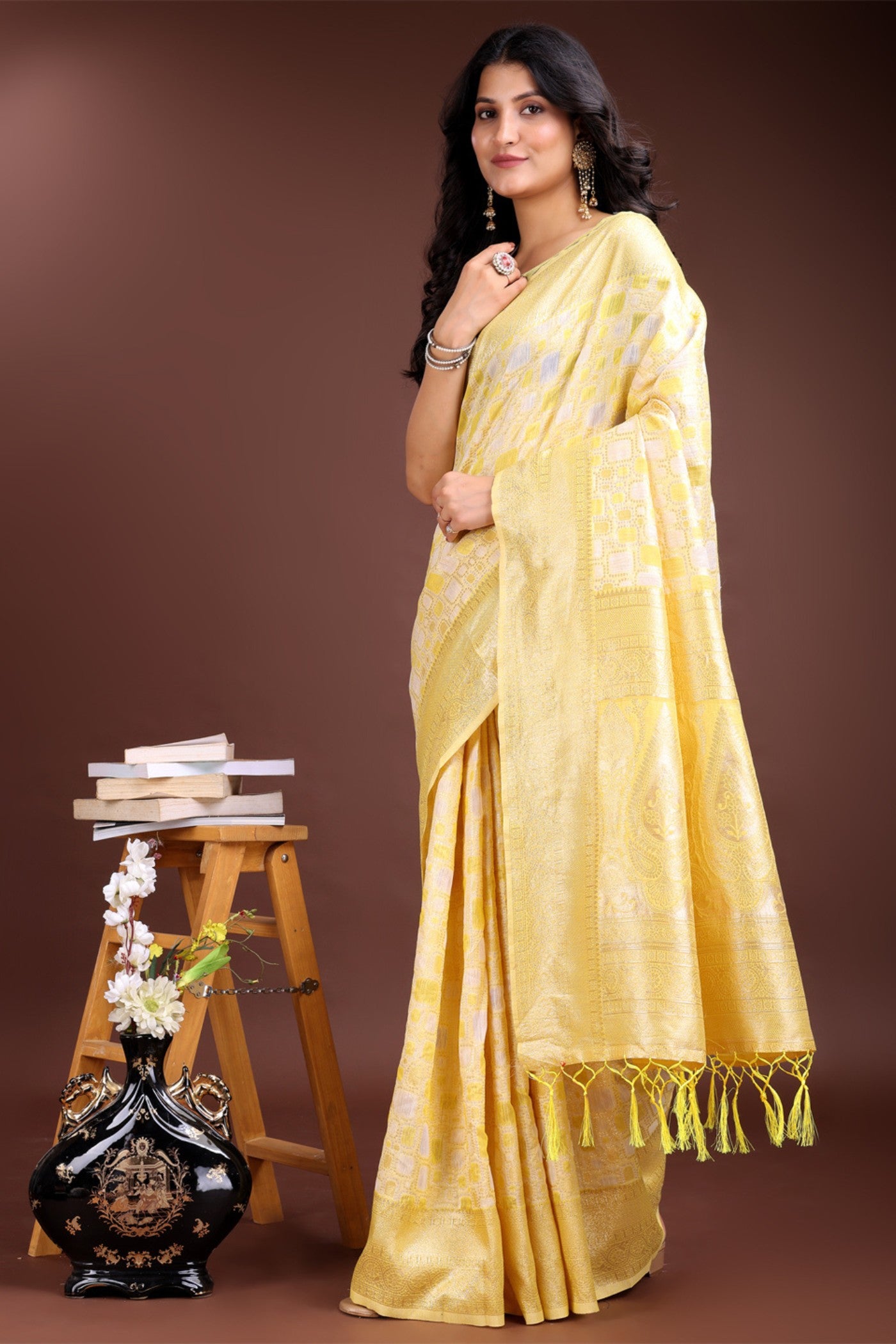 Buy MySilkLove Sunshine Yellow Woven Linen Cotton Saree Online