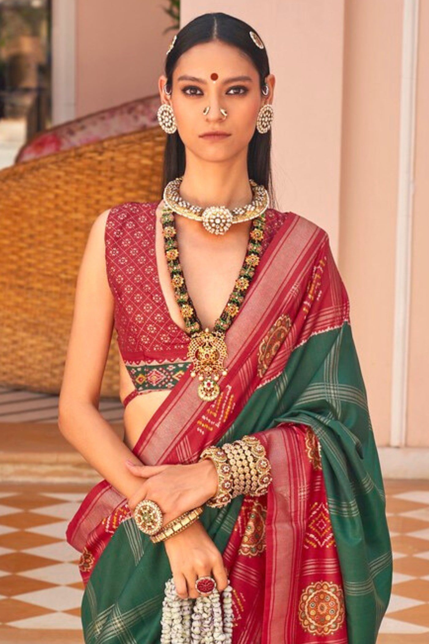 Buy MySilkLove Sea Green and Red Printed Patola Saree Online