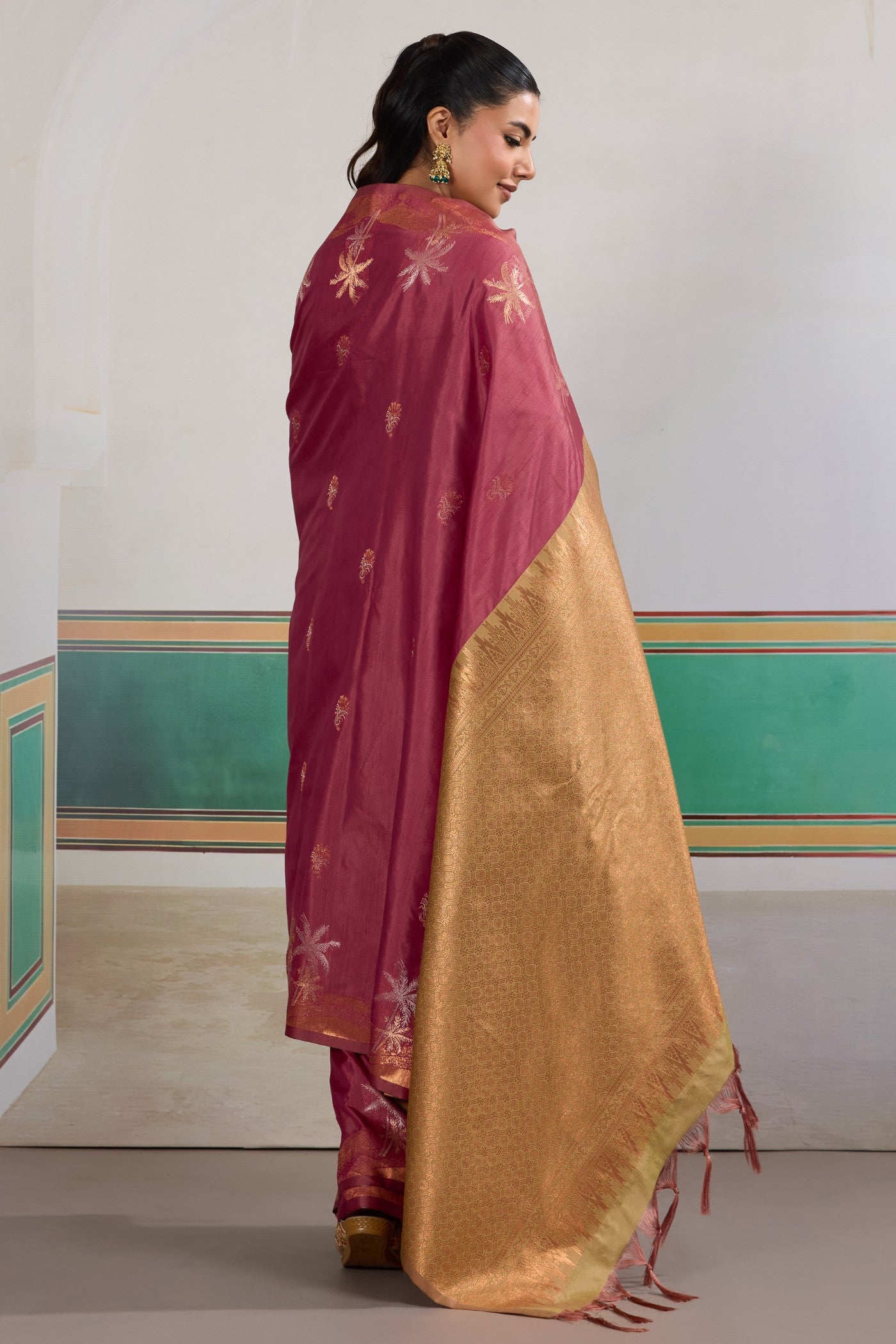 Buy MySilkLove French Rose Pink Banarasi Handloom Tussar Saree Online