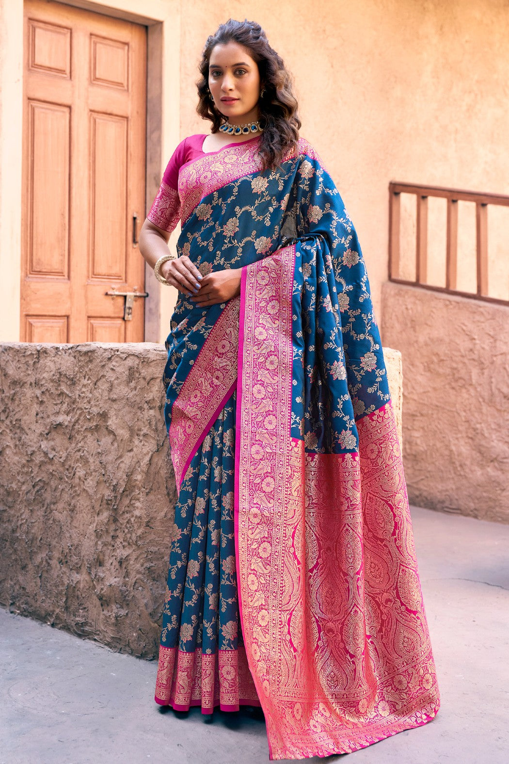 Buy MySilkLove Argentinian Blue Woven Banarasi Soft Silk Saree Online