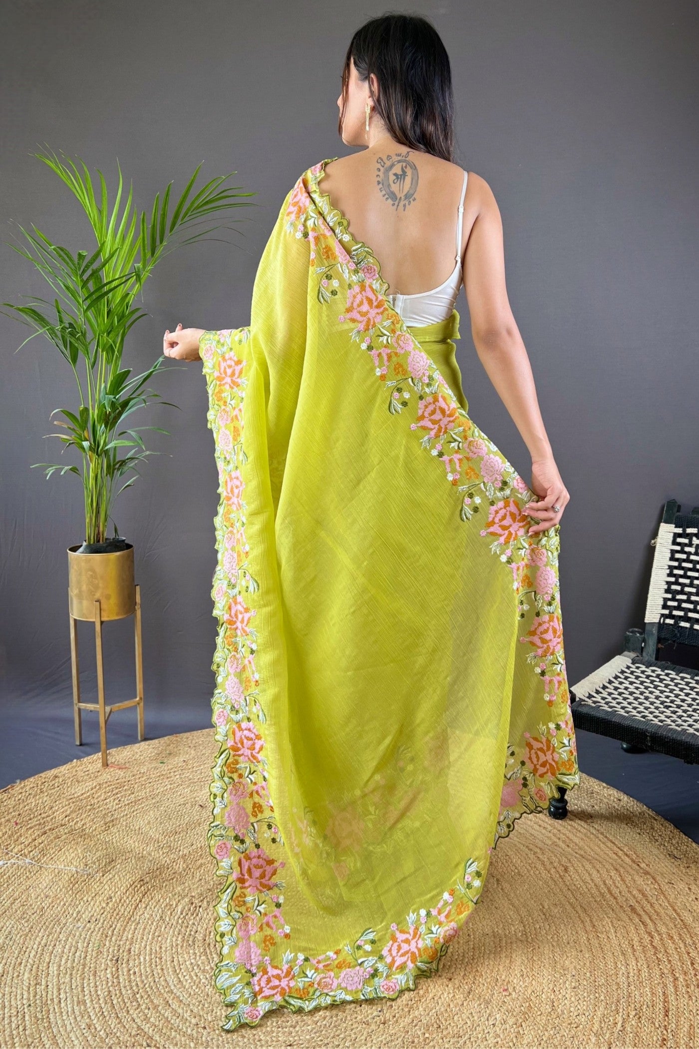 MySilkLove Lwan Green Embroidered Party Wear Saree