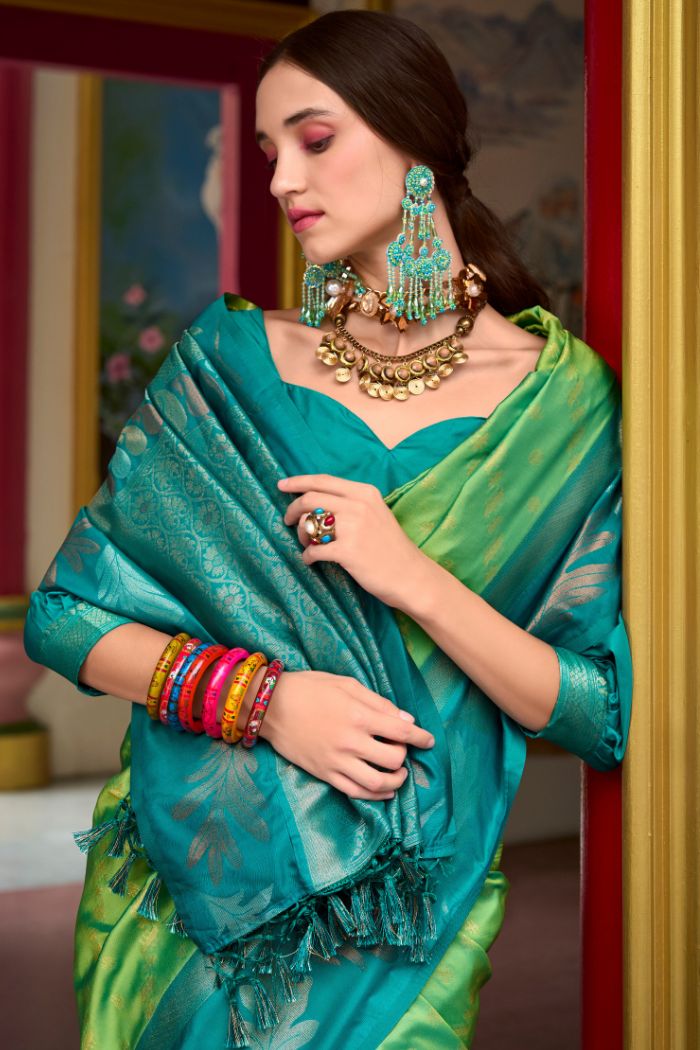 Buy MySilkLove Feijoa Green Banarasi Soft Silk Saree Online