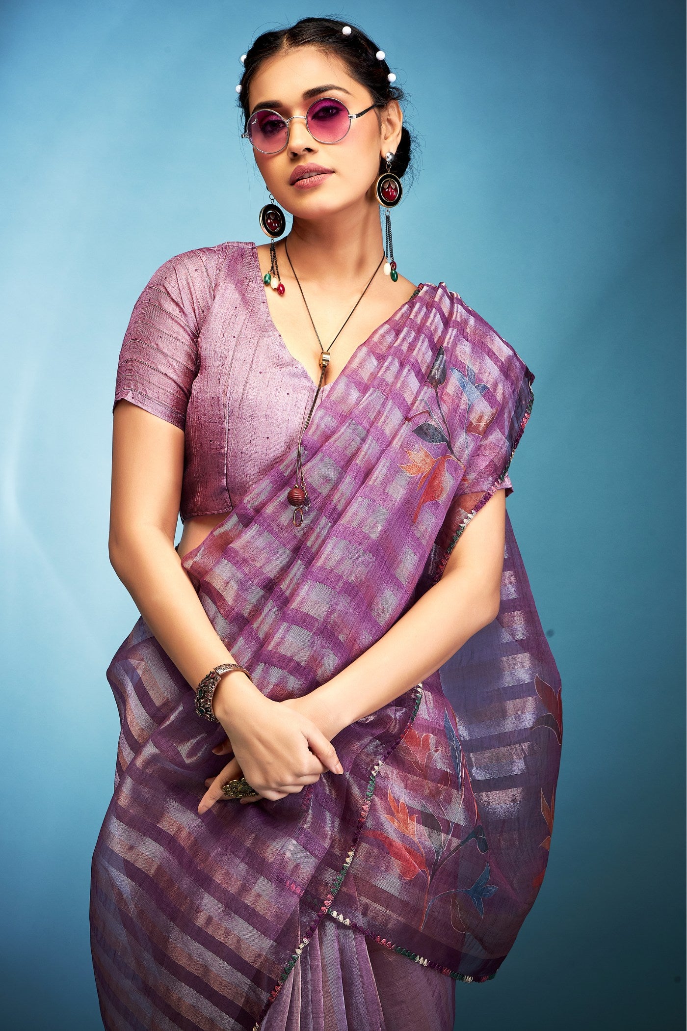 Buy MySilkLove Congo Purple Printed Tissue Saree Online