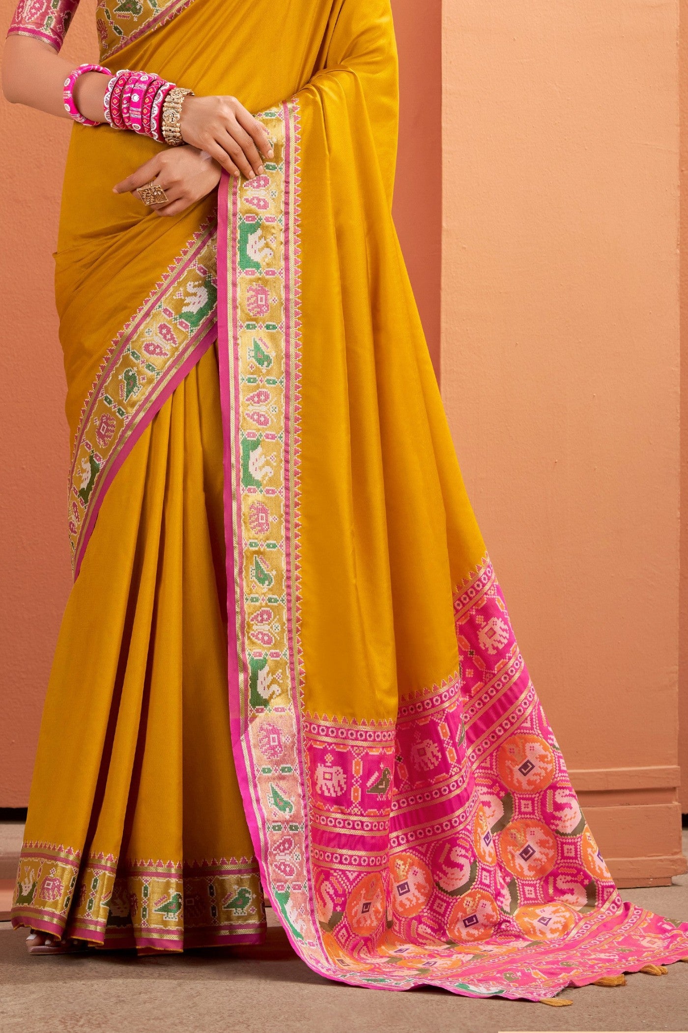 Buy MySilkLove Mikado Yellow Woven Banarasi Patola Silk Saree Online