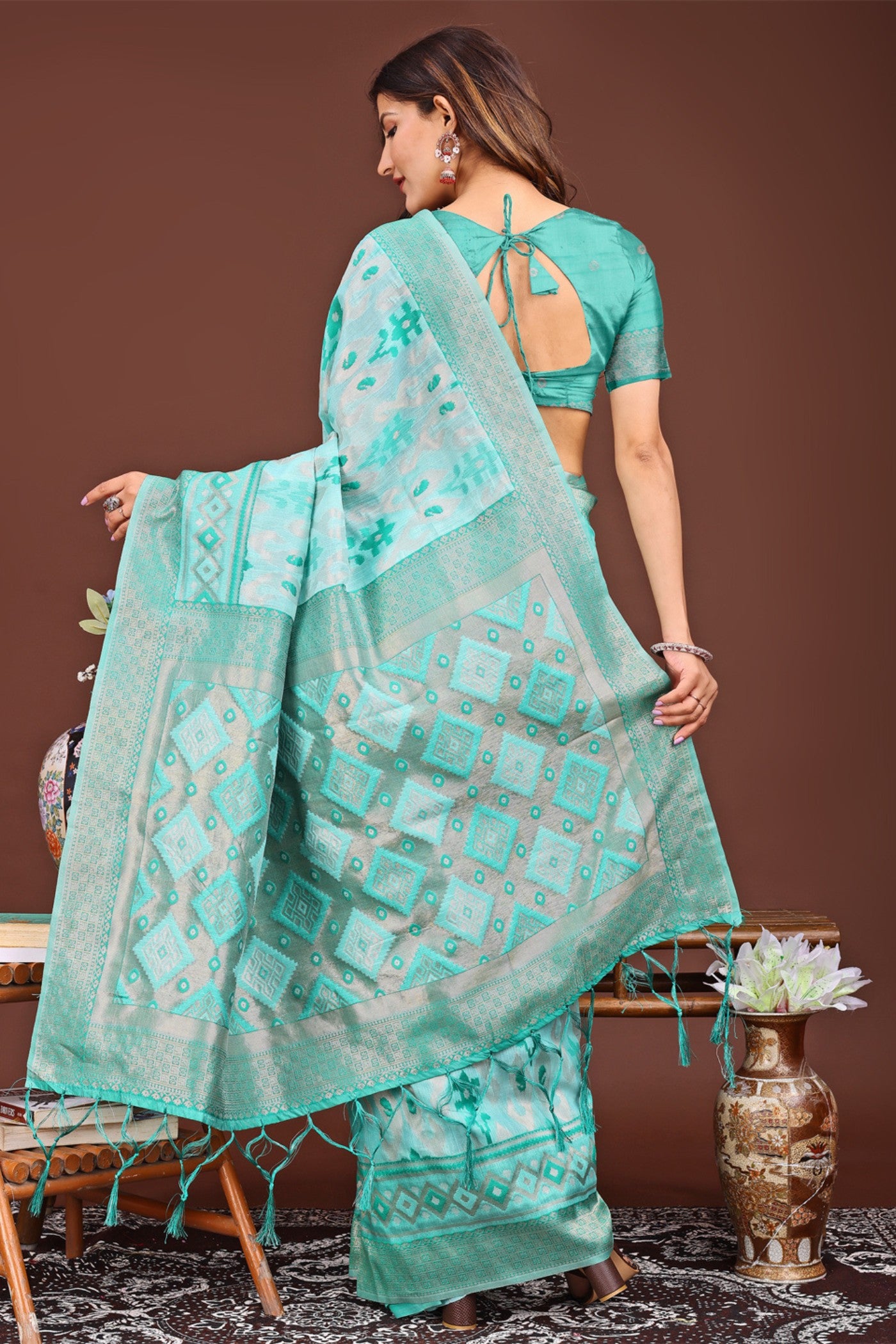 Buy MySilkLove Iris Light Blue Woven Linen Cotton Saree Online