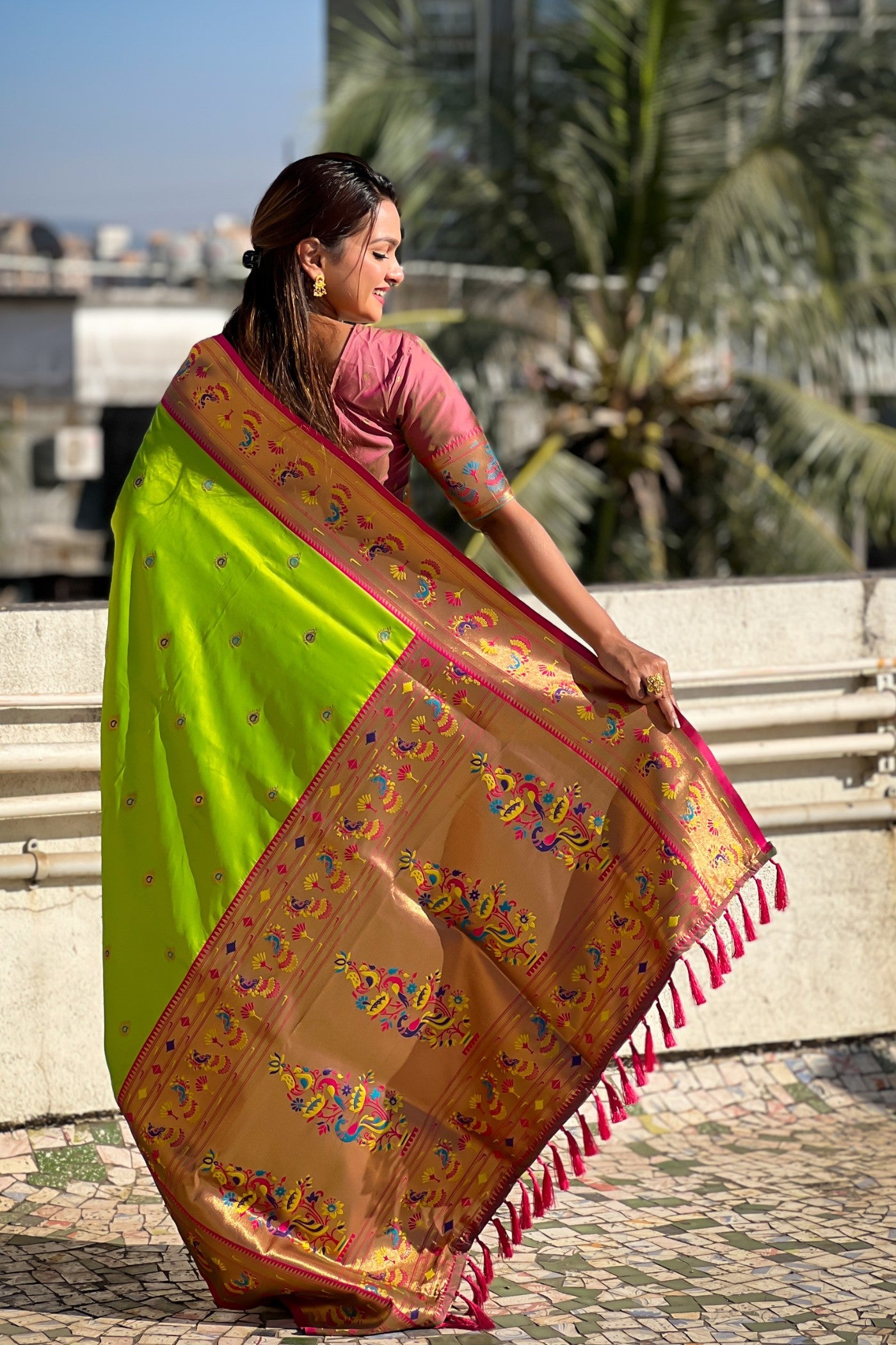 Buy MySilkLove Bahia Green Woven Lotus Paithani Saree Online