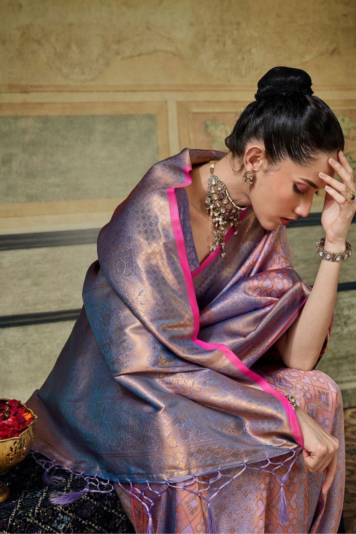 Buy MySilkLove Grape Purple Kanjivaram Handloom Saree Online