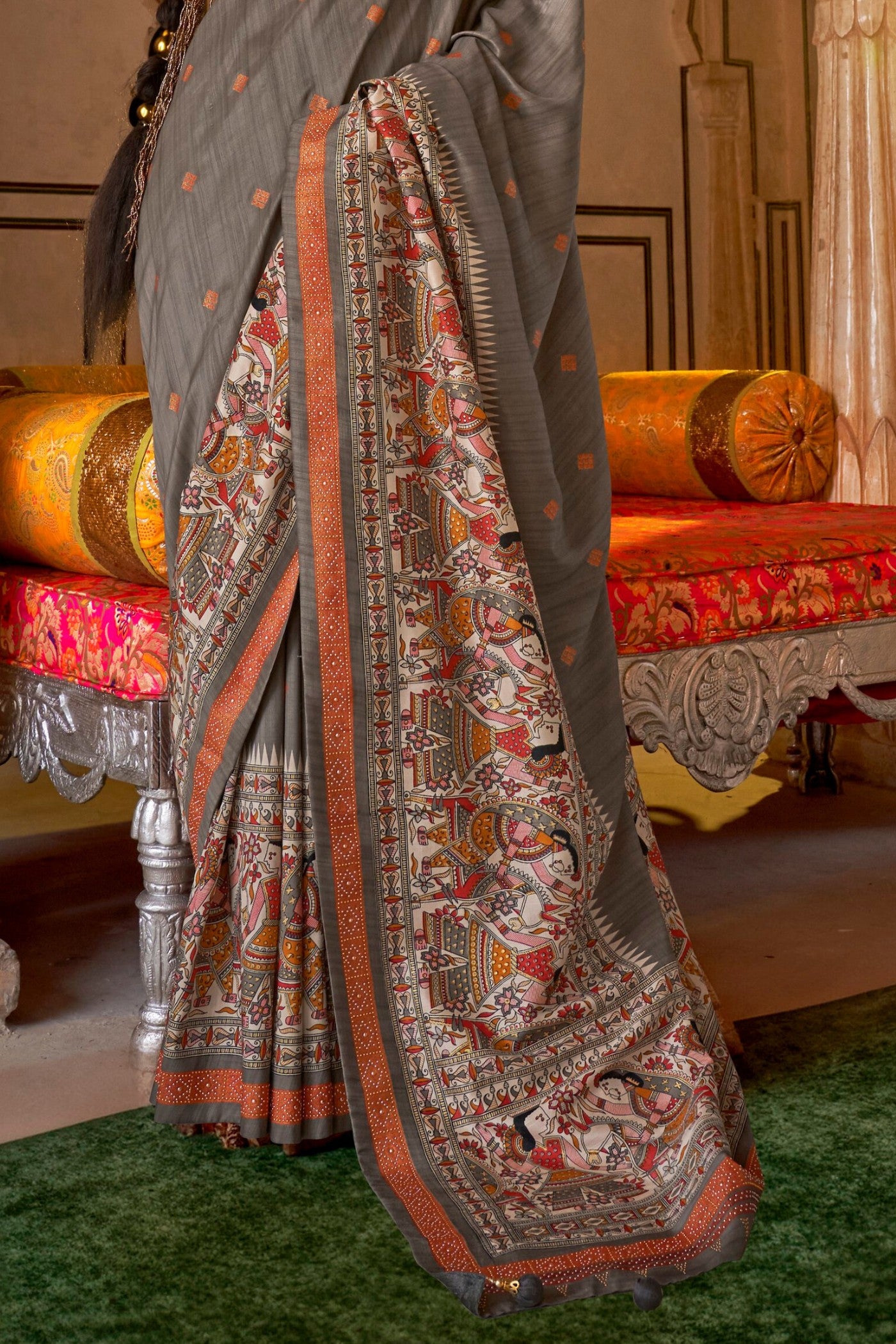 Buy MySilkLove Porpoise Grey Printed Patola Saree Online