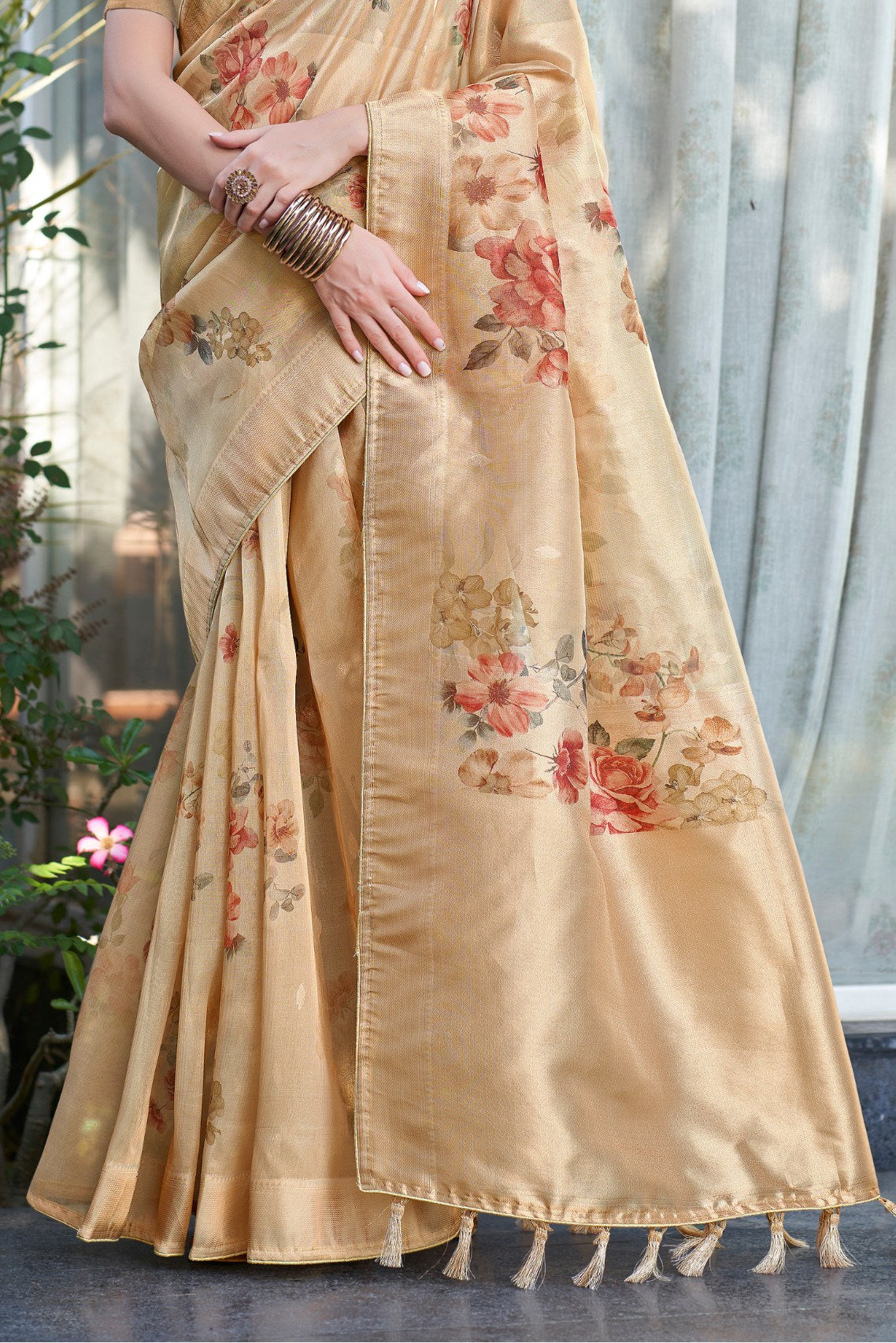 Buy MySilkLove Hillary Yellow Digital Printed Organza Saree Online