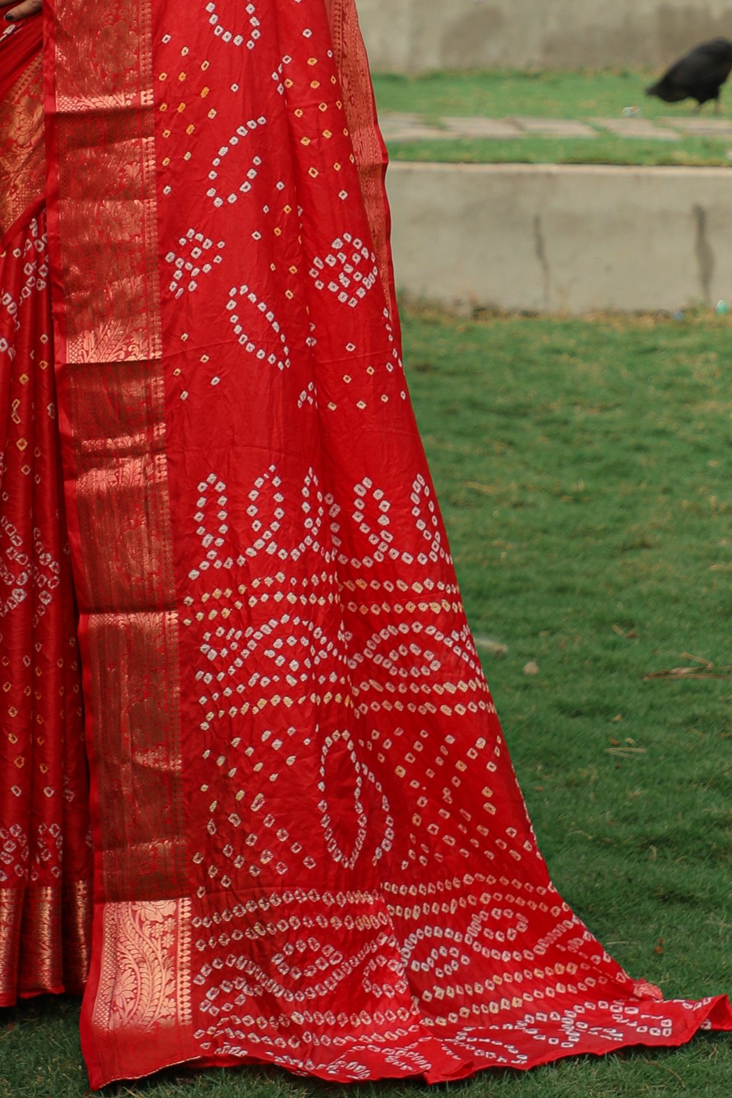 Buy MySilkLove Thunderbird Red Designer Bandhani Printed Saree Online