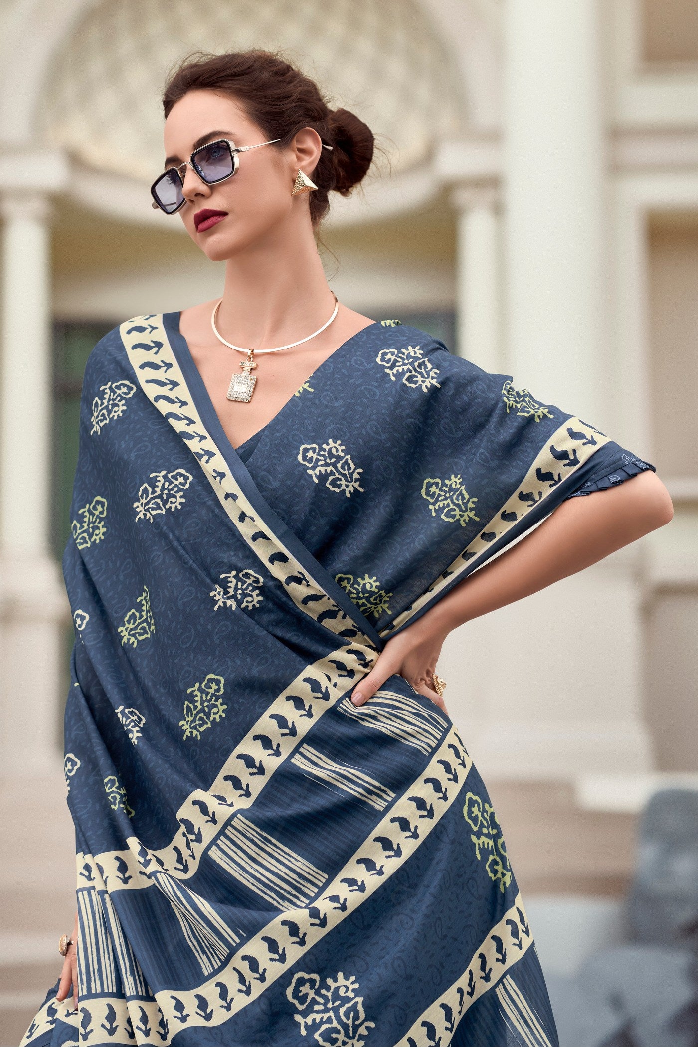 Buy MySilkLove Fiord Blue Mul Mul Cotton Saree Online