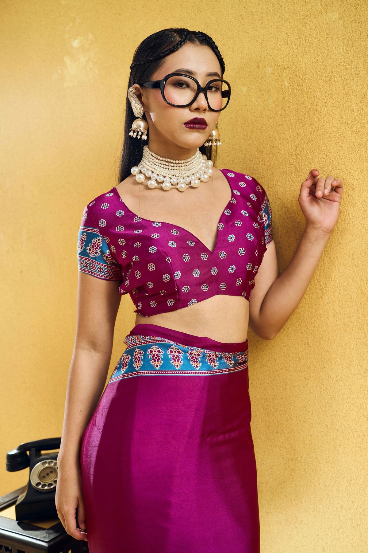 Buy MySilkLove Plum Purple Modal Ajrakh Satin Printed Silk Saree Online