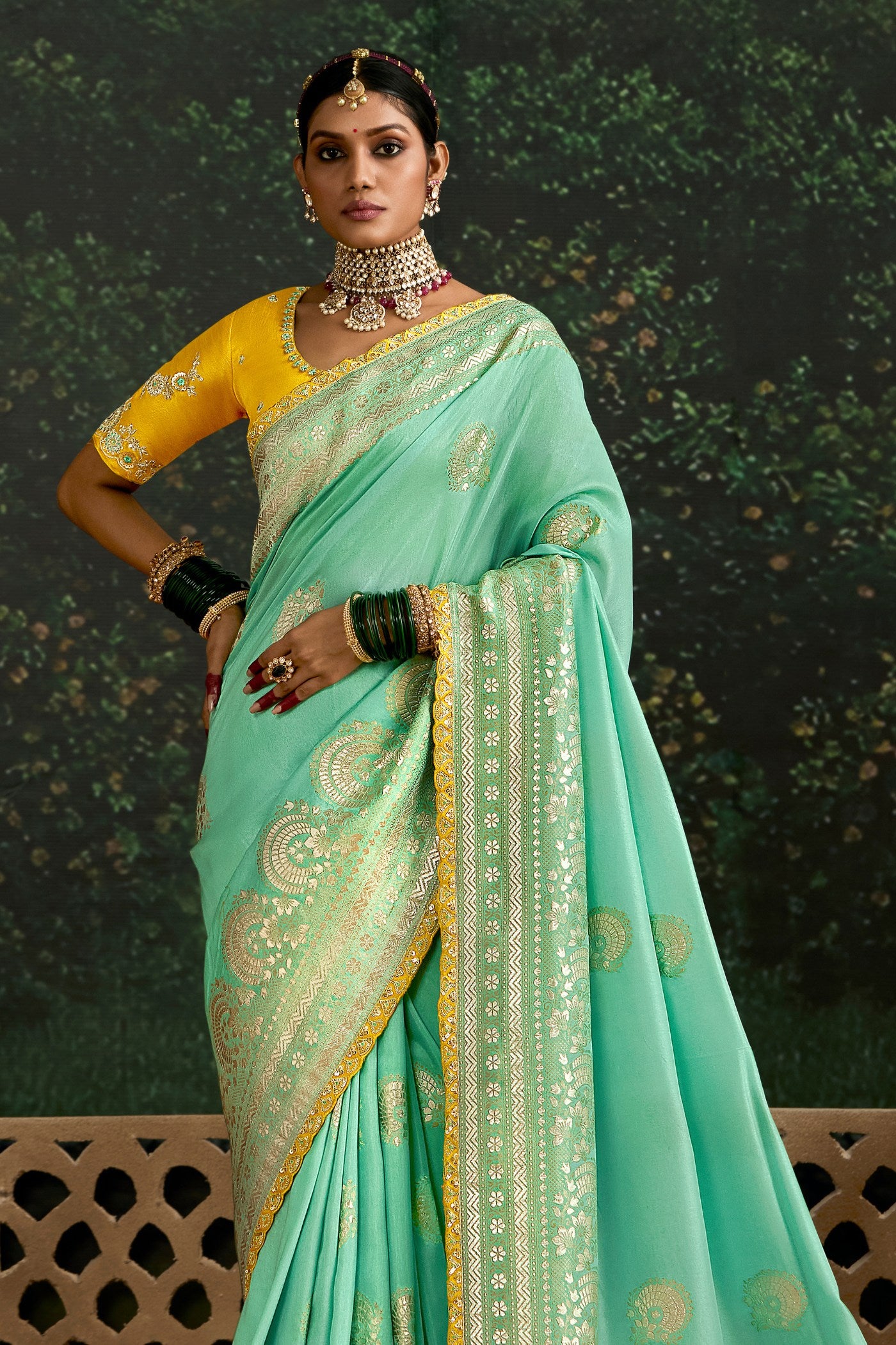 Buy MySilkLove Spring Green Designer Banarasi Saree Online