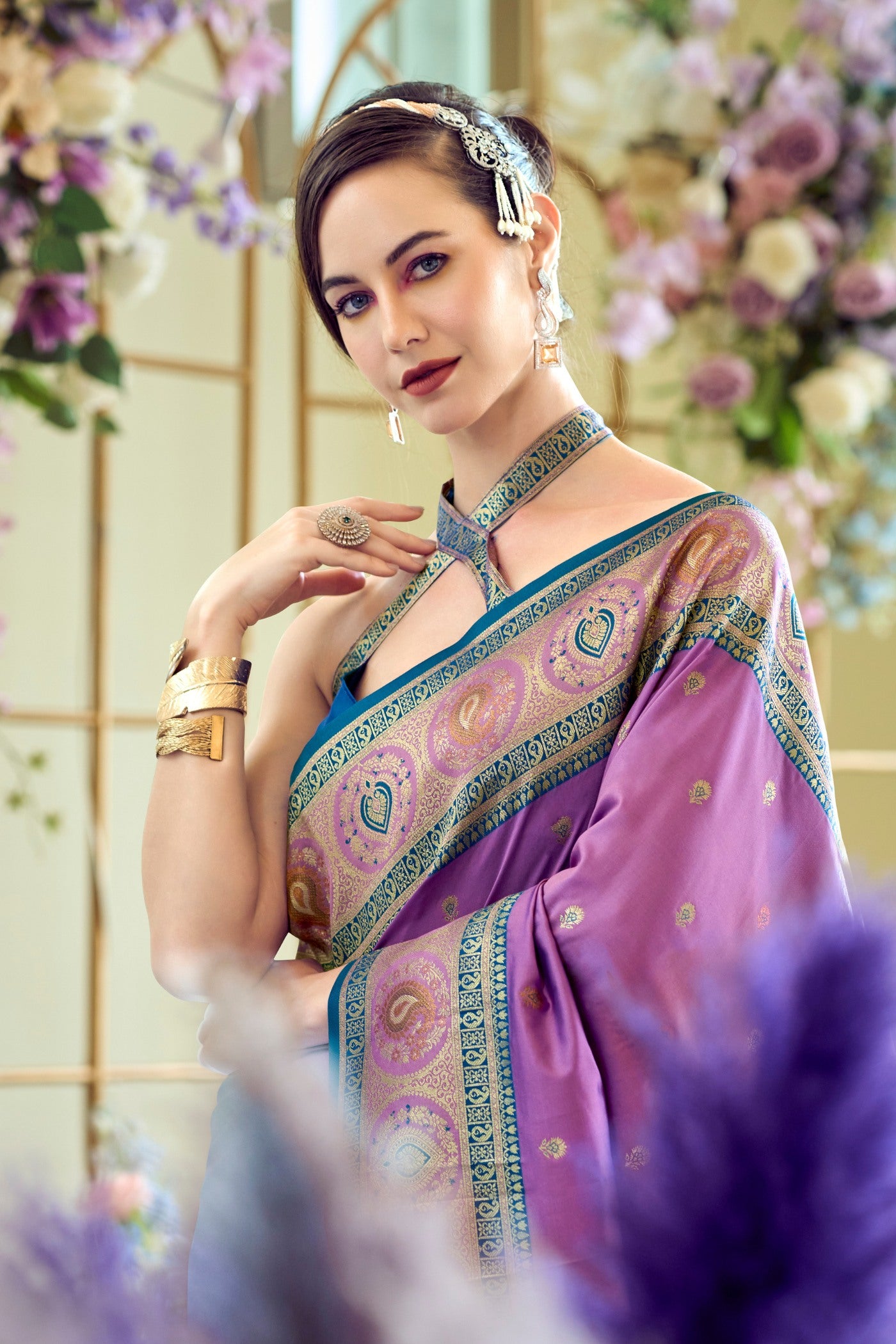 MySilkLove Viola Purple Woven Banarasi Soft Silk Saree