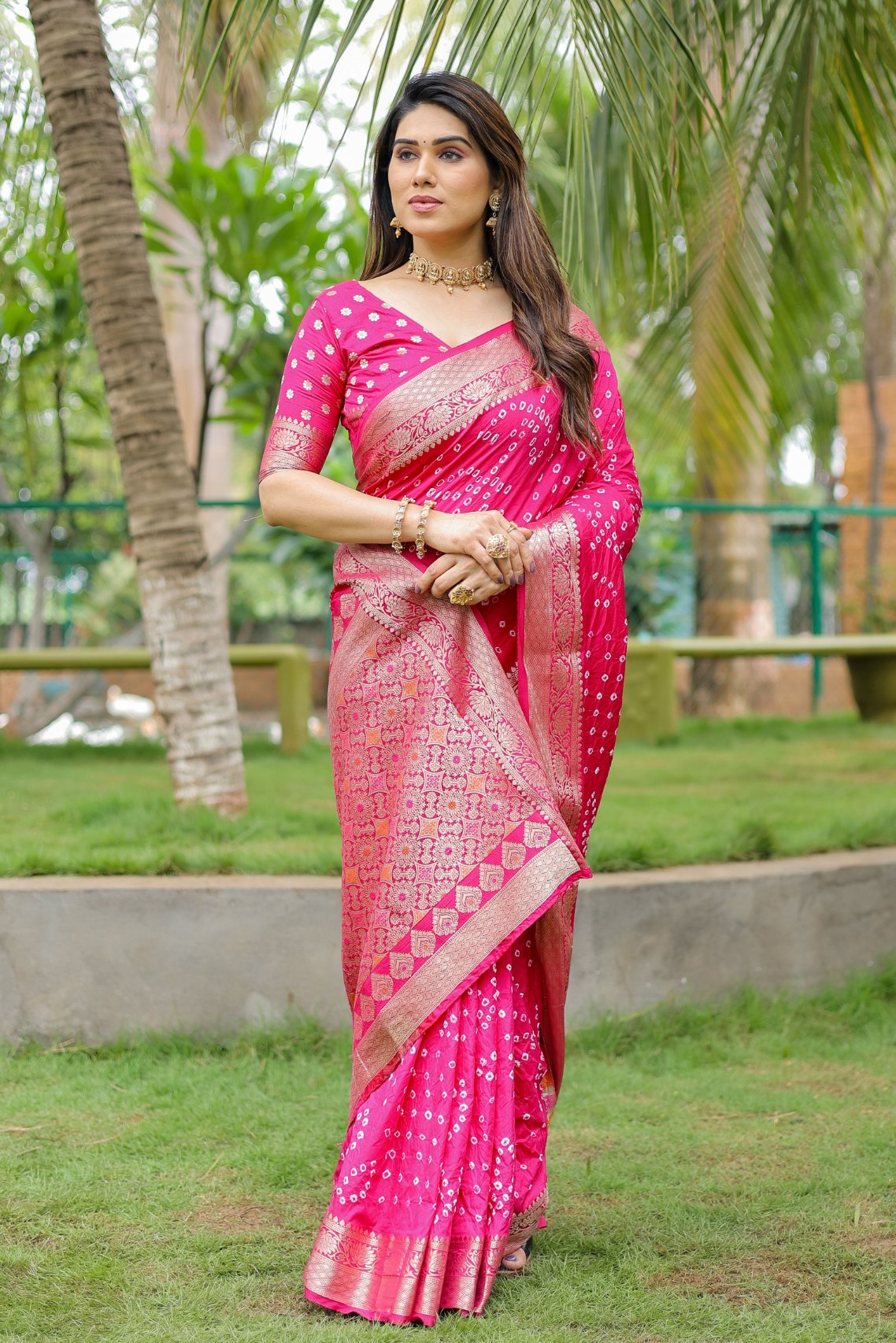 Buy MySilkLove Cabaret Pink Woven Bandhani Dola Silk Saree Online