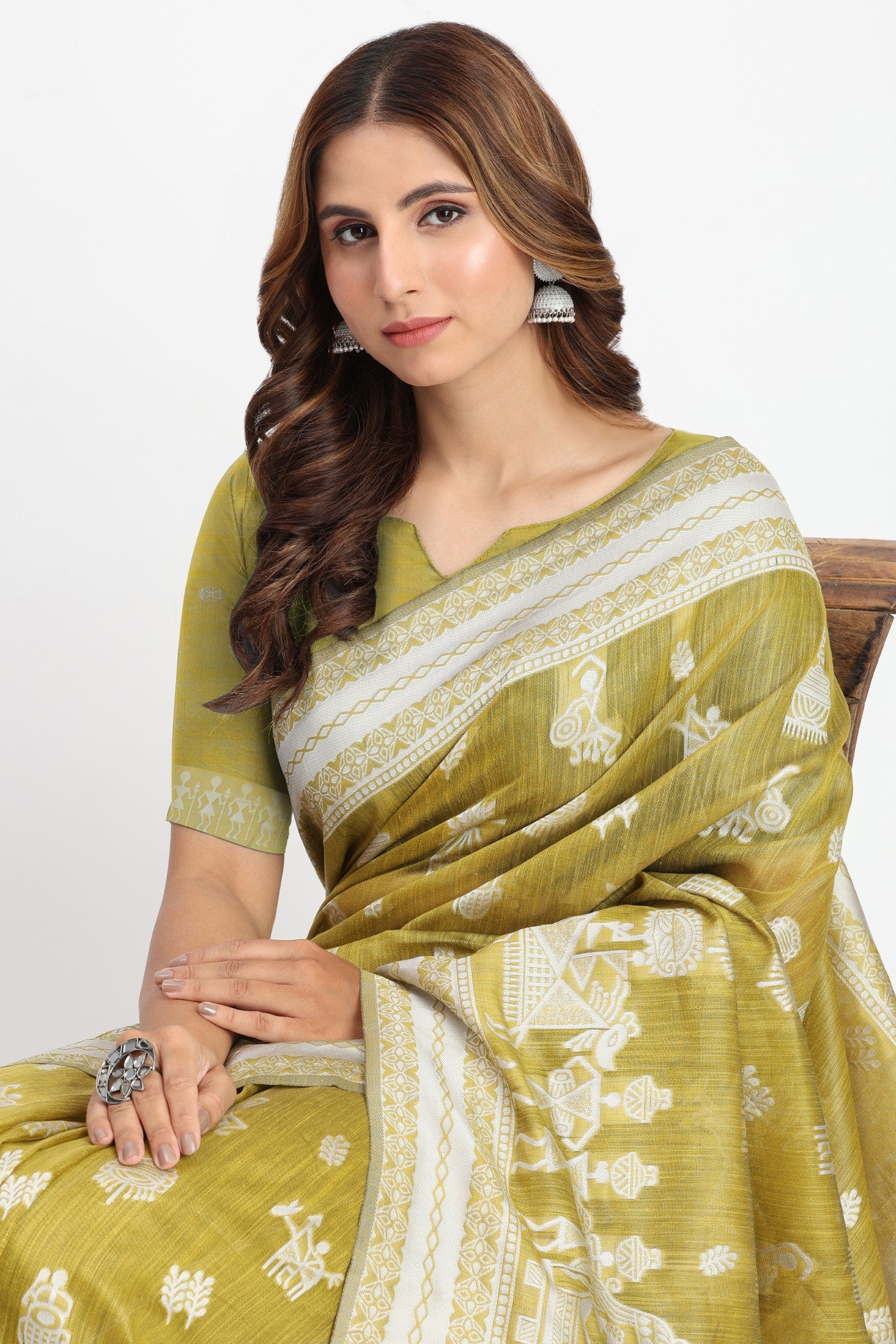 MySilkLove Green Lizard Woven Linen Cotton Saree