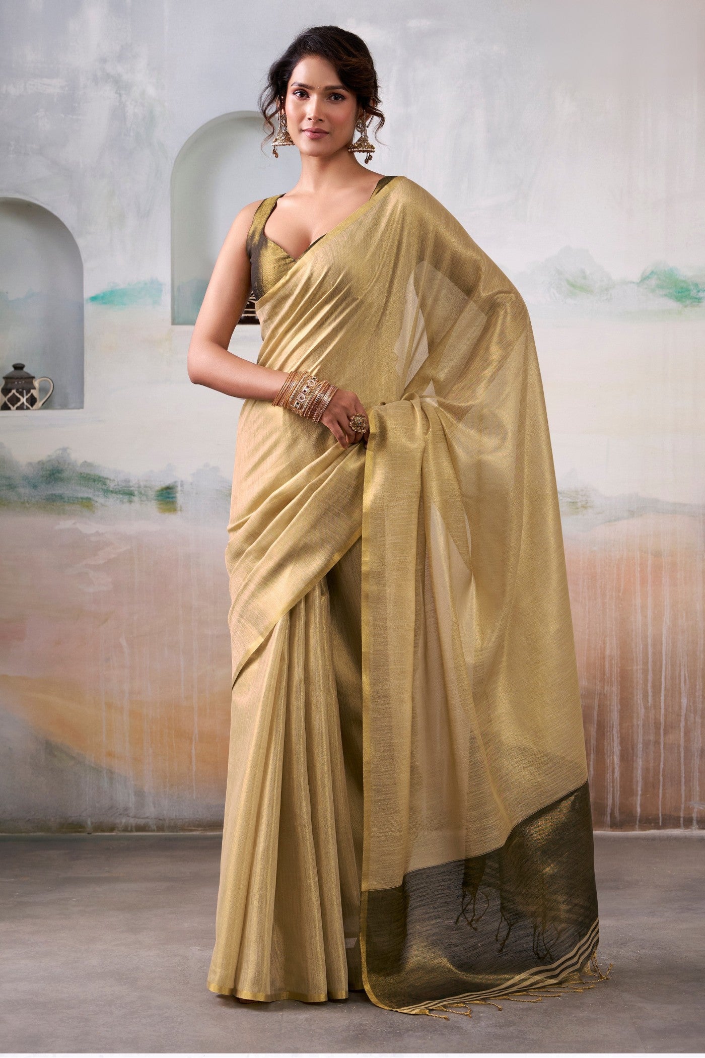Buy MySilkLove Fawn Brown Handloom Tissue Saree Online