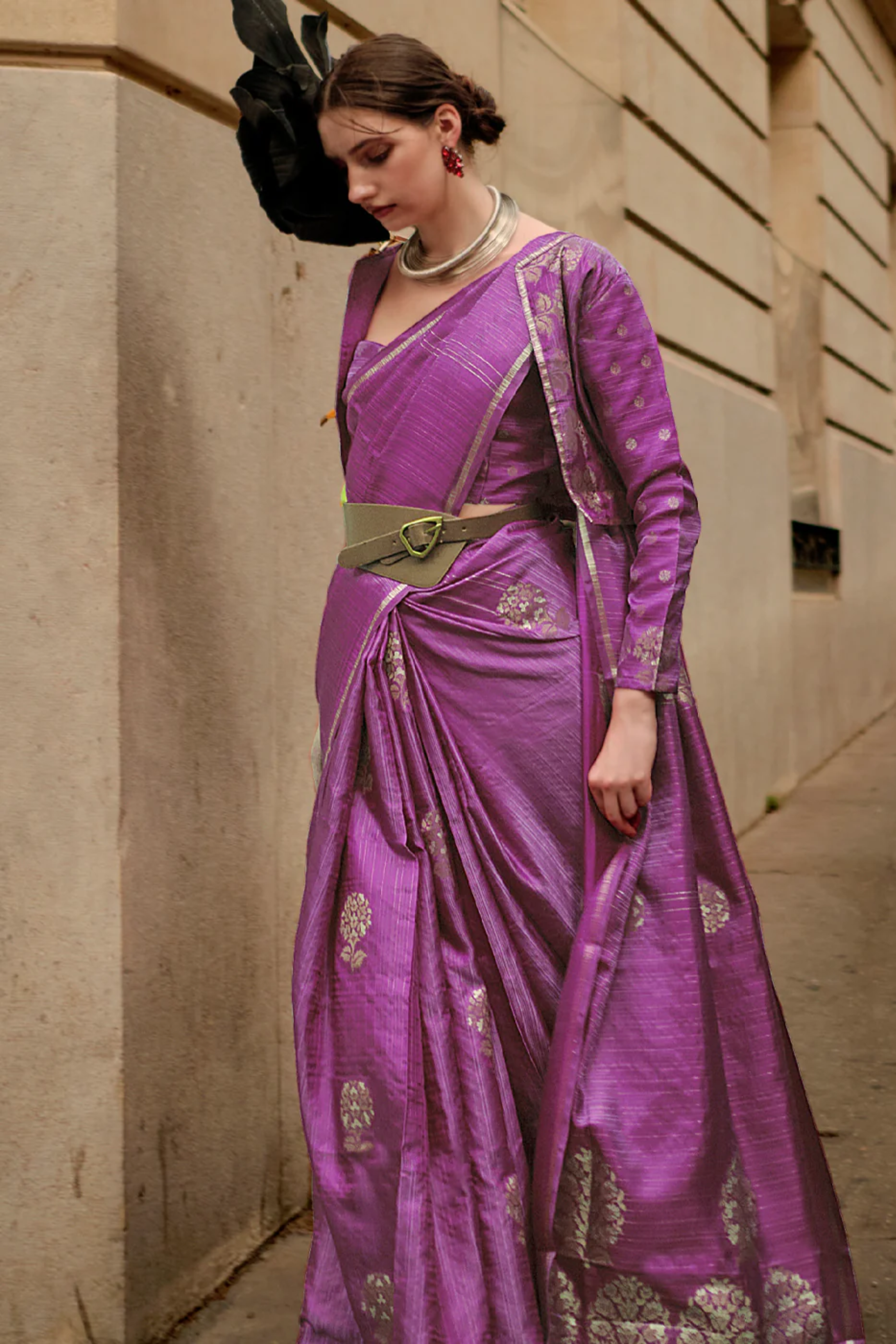 Buy MySilkLove Viola Purple Woven Banarasi Satin Silk Saree Online