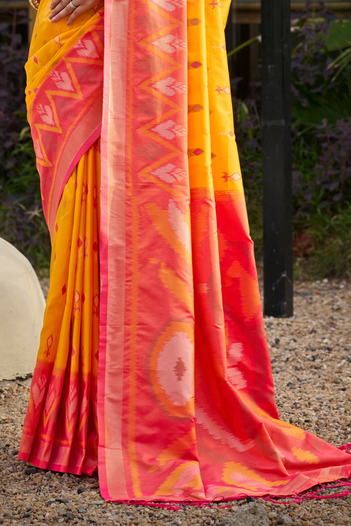 Buy MySilkLove Bright Yellow Ikkat Soft Silk Saree Online