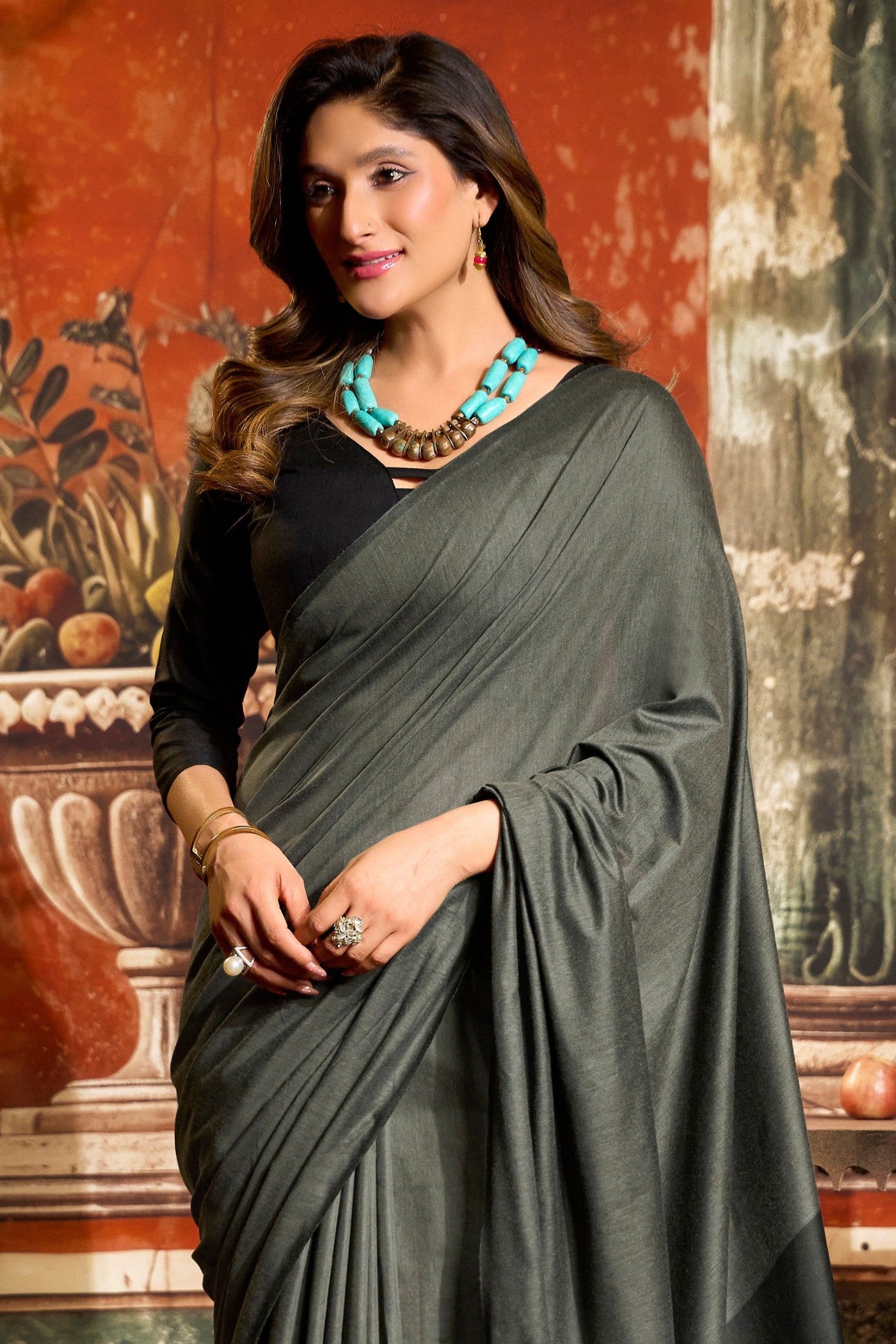 Buy MySilkLove Battleship Grey Handloom Mul Mul Cotton Saree Online