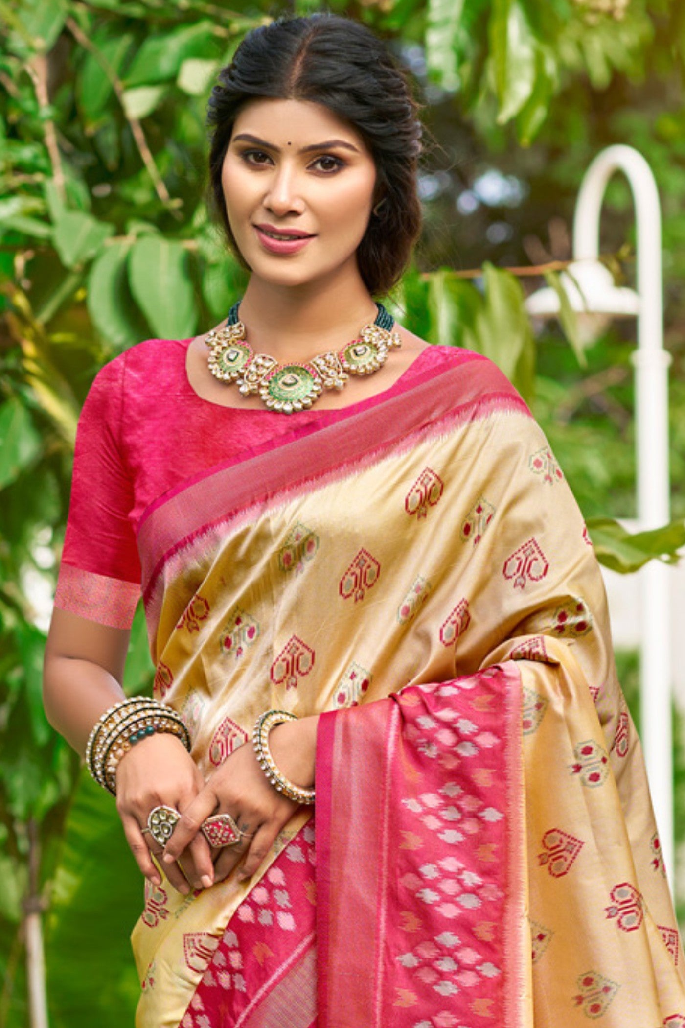 Buy MySilkLove Biscuit Cream Ikkat Soft Silk Saree Online
