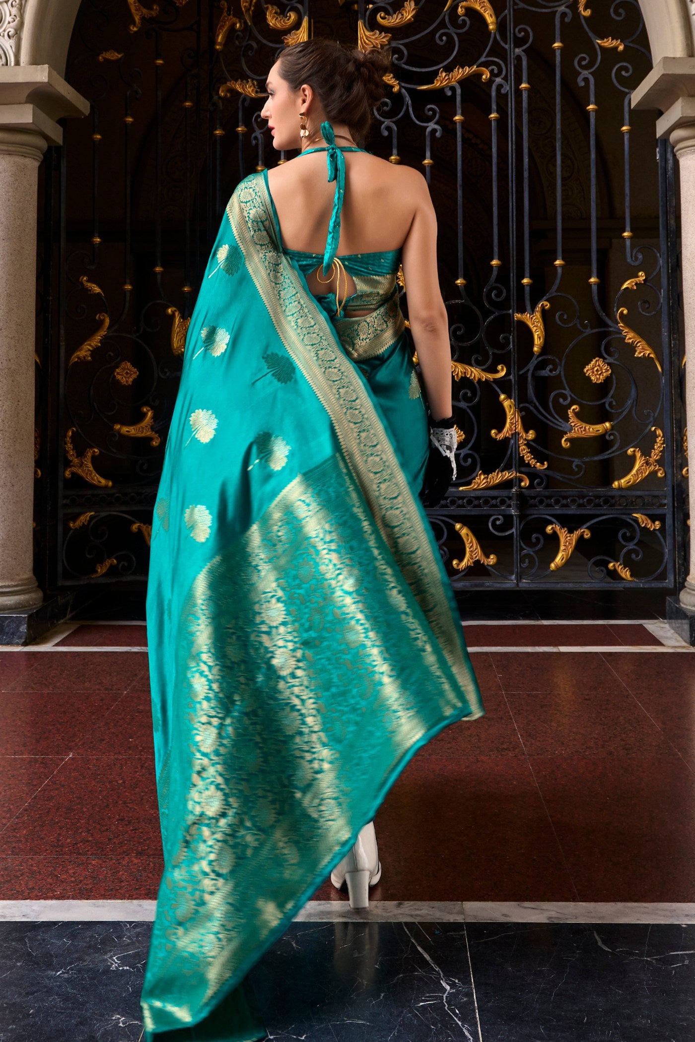 Buy MySilkLove Olumpic Blue Handloom Satin Silk Saree Online