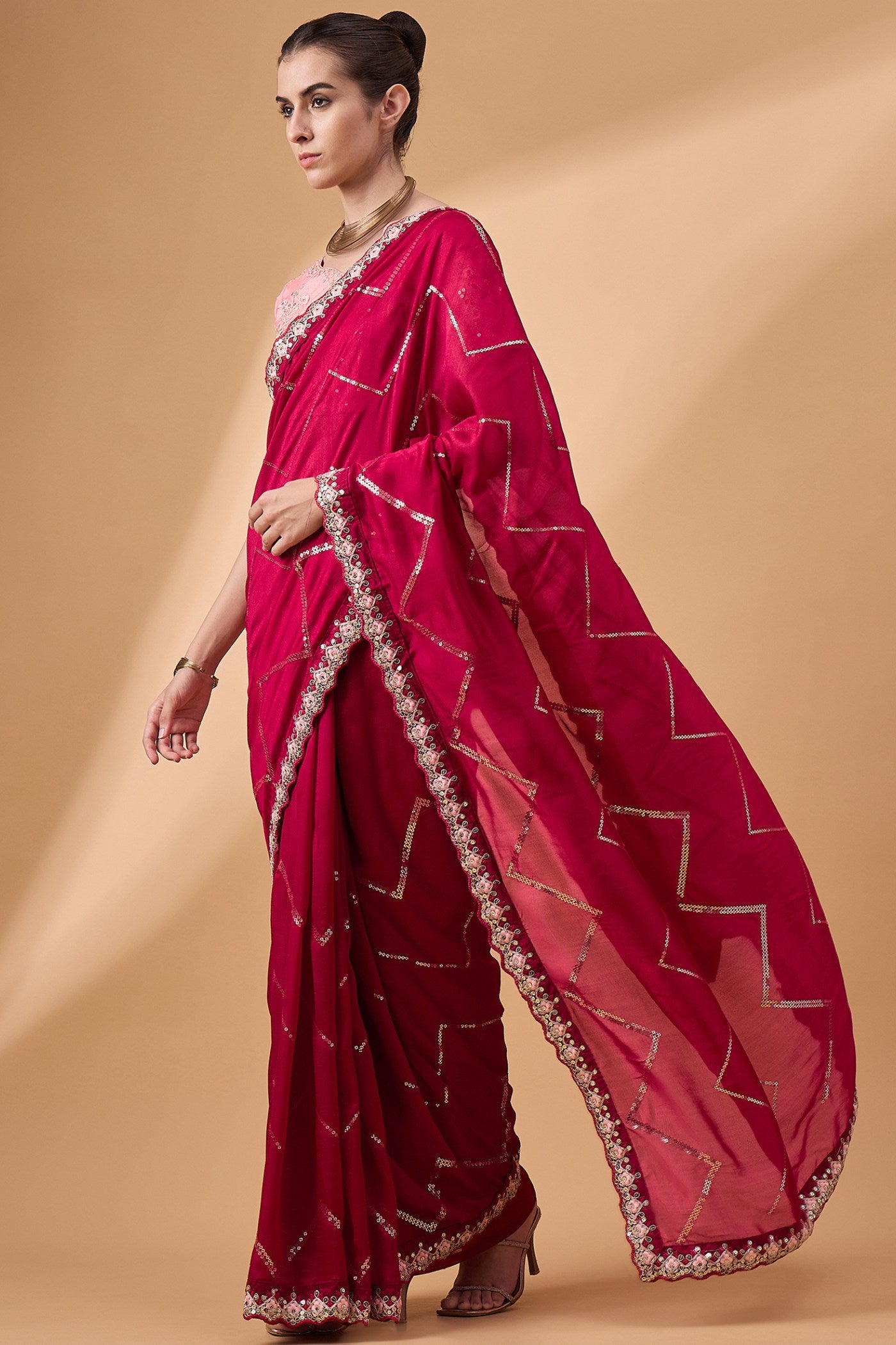 MySilkLove Shiraz Red Chinon Partywear Saree