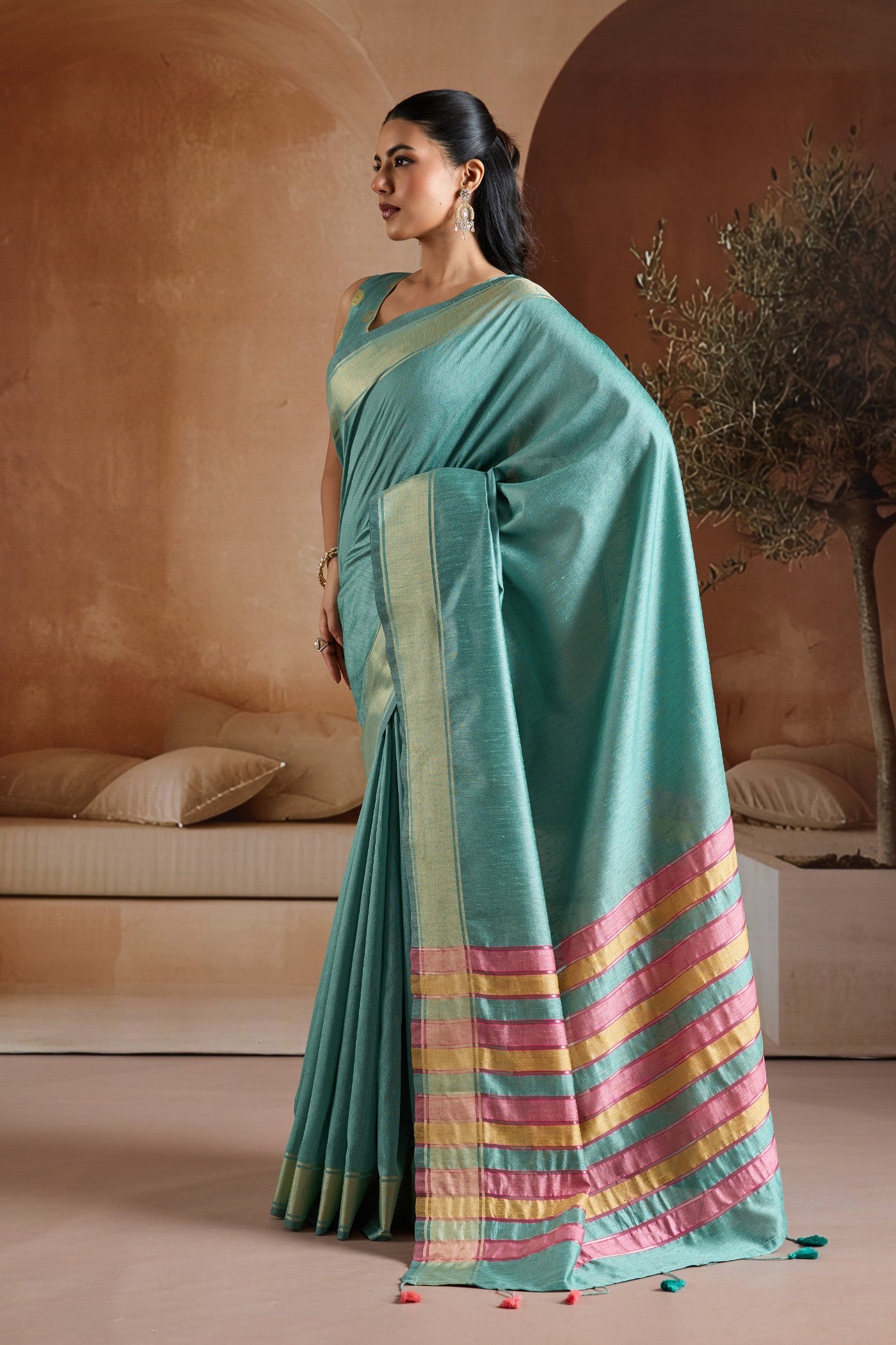 Buy MySilkLove Savoy Blue Handloom Bhagalpuri Saree Online