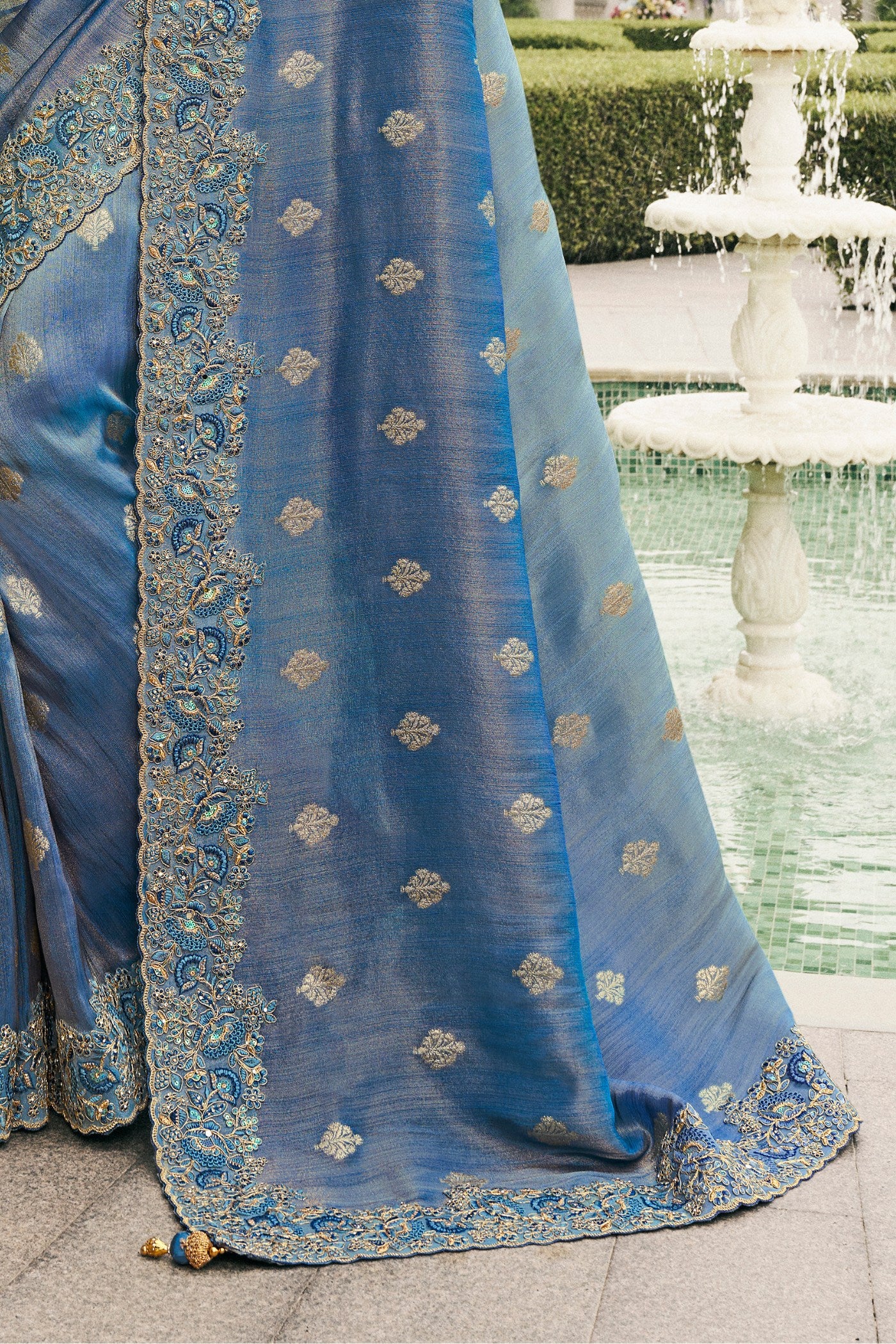 Buy MySilkLove Lynch Blue Banarasi Designer Embroidered Saree Online