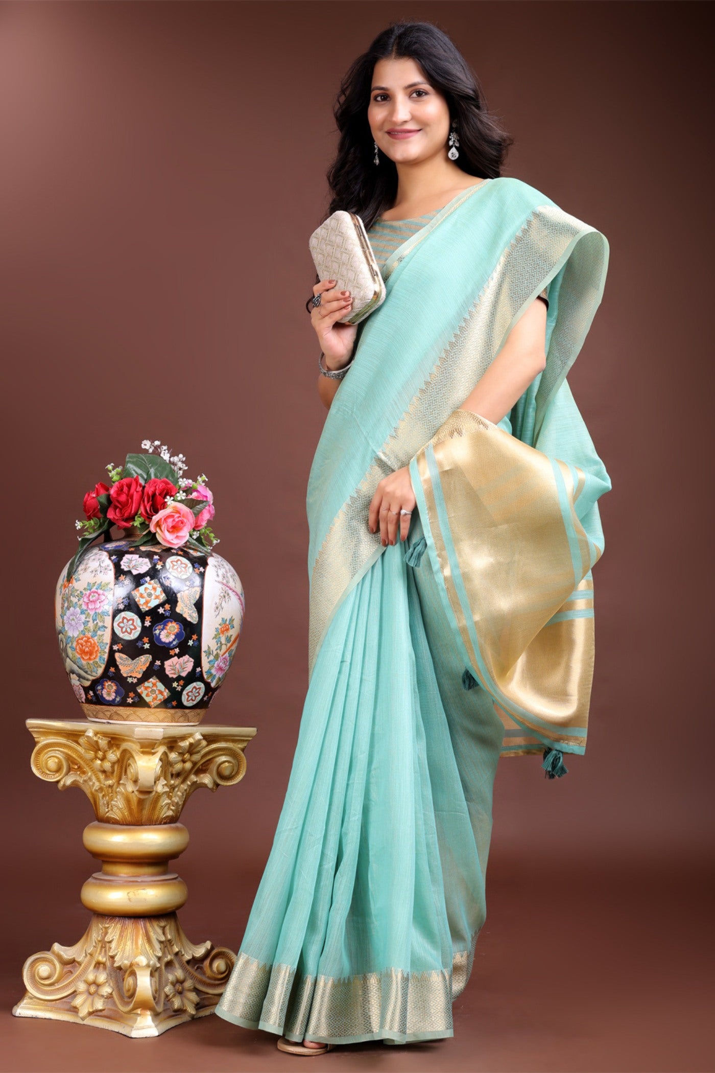MySilkLove Maya Blue Woven Cotton Saree