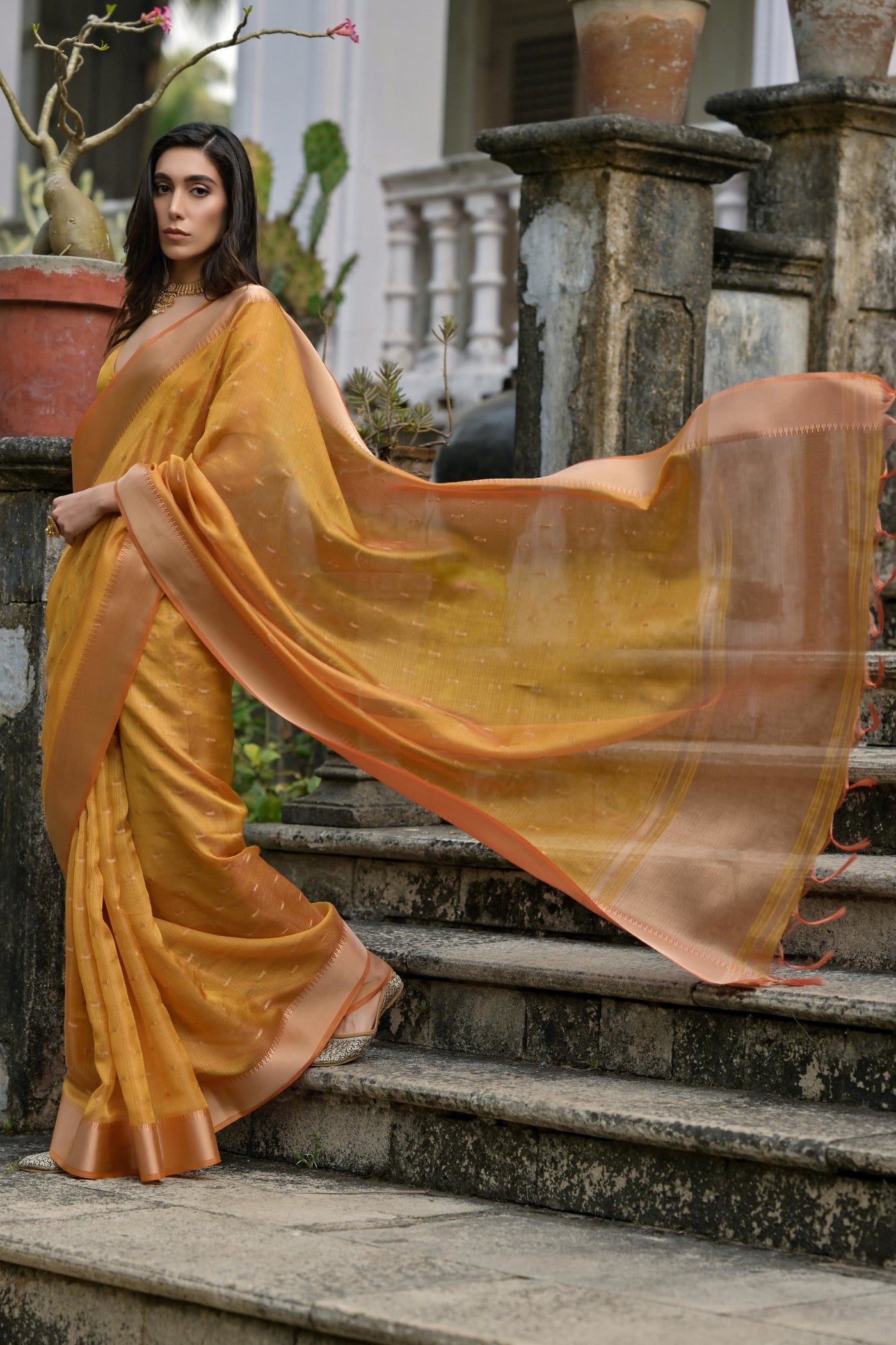 Buy MySilkLove Dijon Yellow Woven Banarasi Saree Online