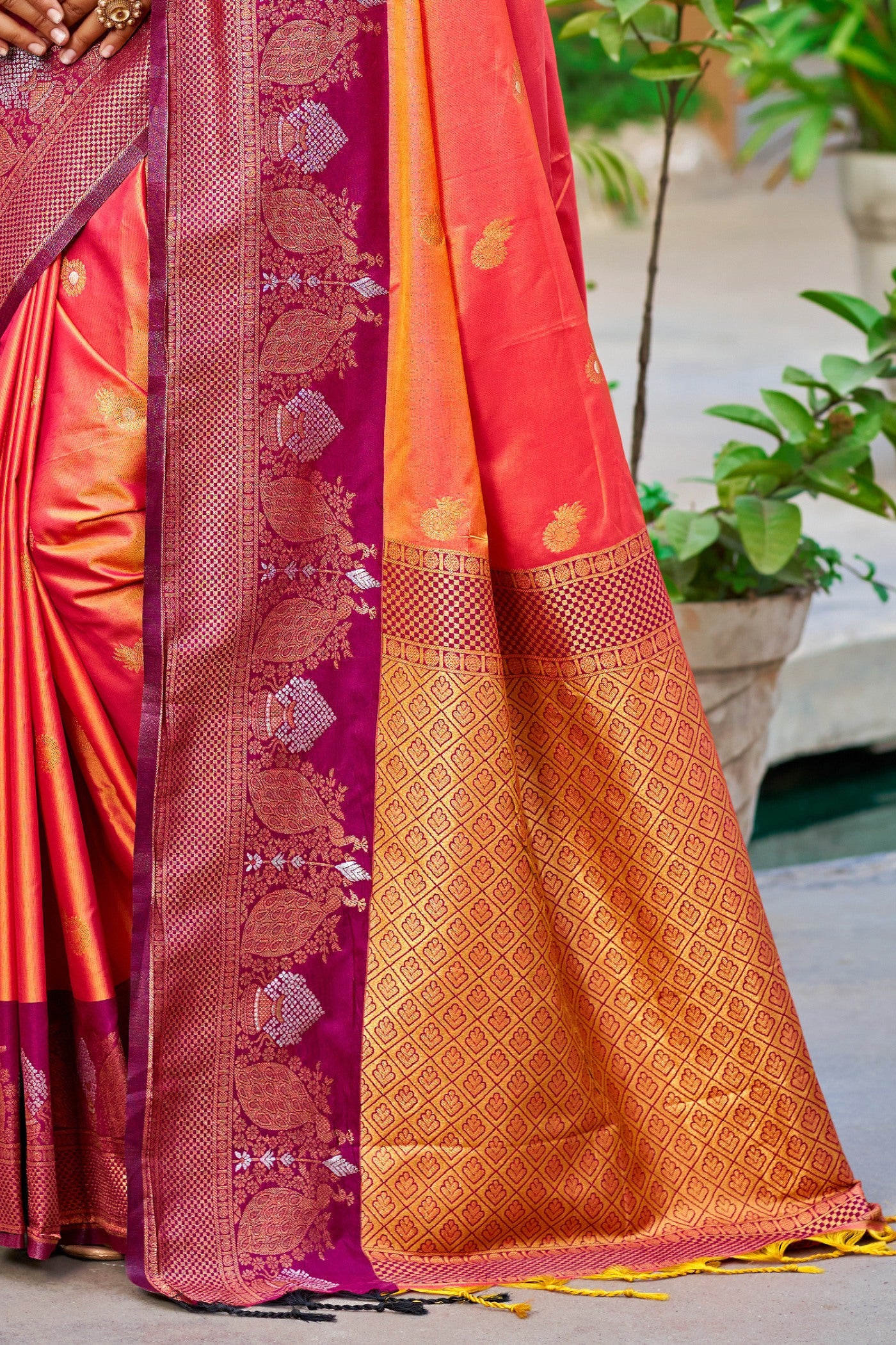 Buy MySilkLove Smashed Orange Woven Banarasi Saree Online