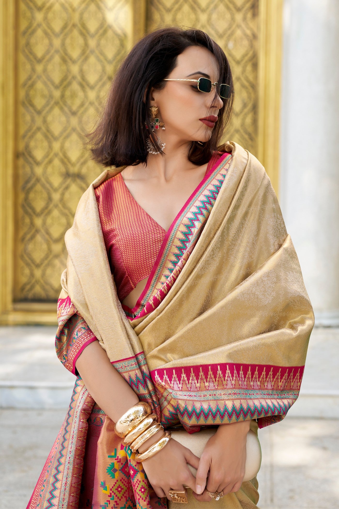 Buy MySilkLove Fawn Cream Tissue Handloom Saree Online