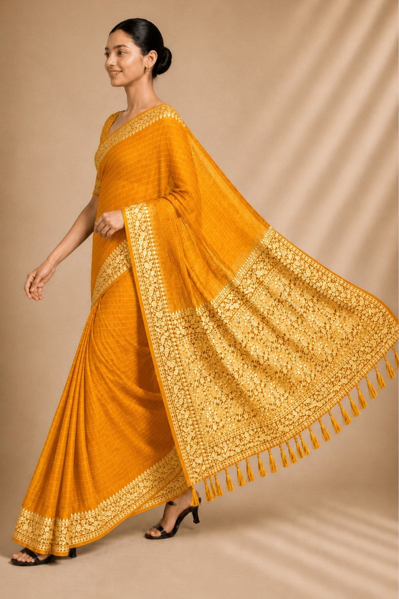 Buy MySilkLove Marigold Yellow Woven Chiffon Saree Online