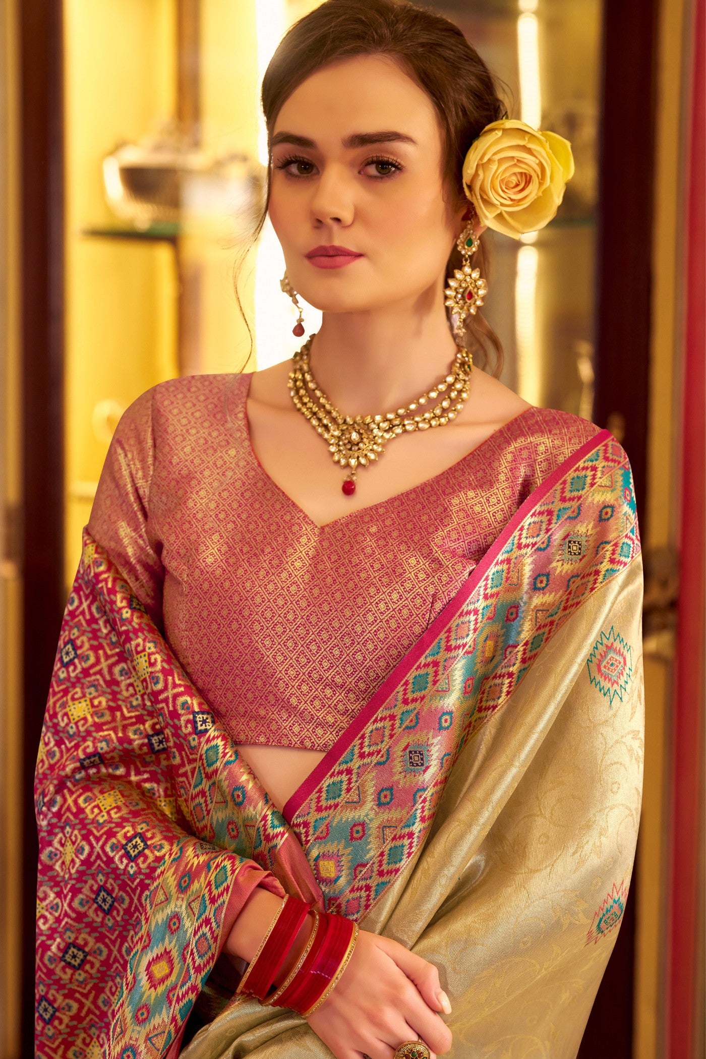 Buy MySilkLove Moonlight Golden Woven Tissue Patola Silk Saree Online