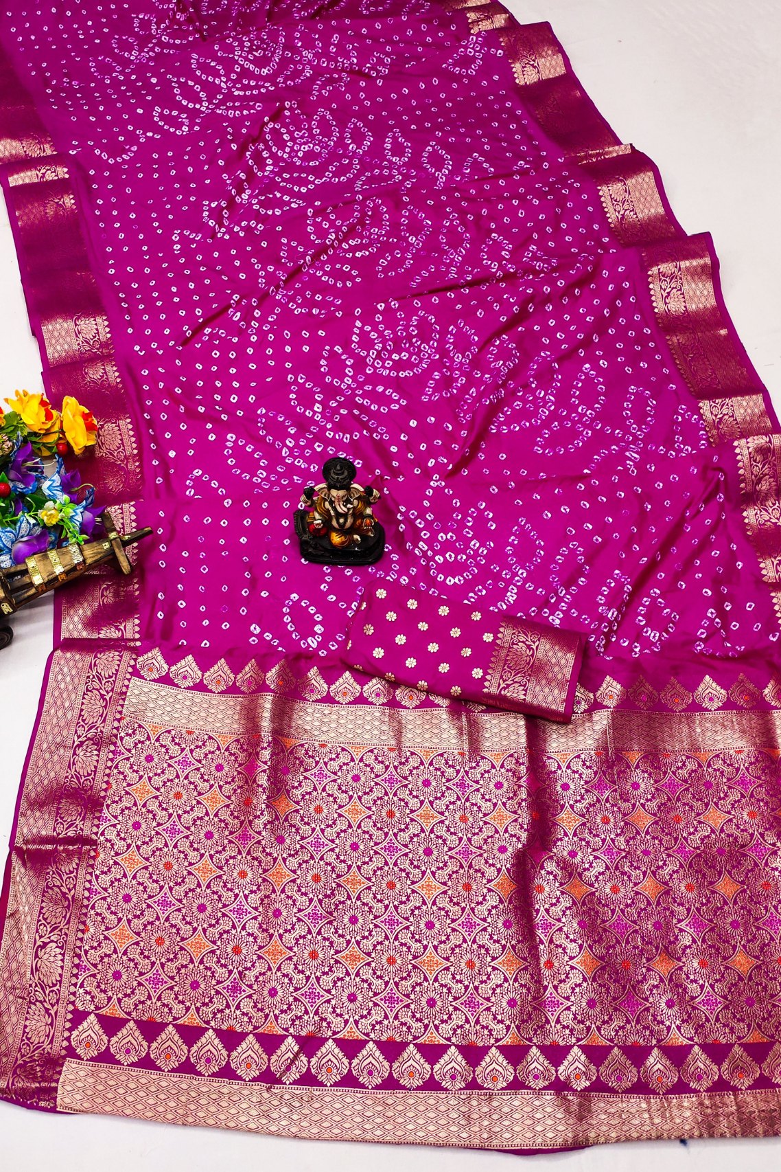 Buy MySilkLove Cabaret Pink Woven Bandhani Dola Silk Saree Online