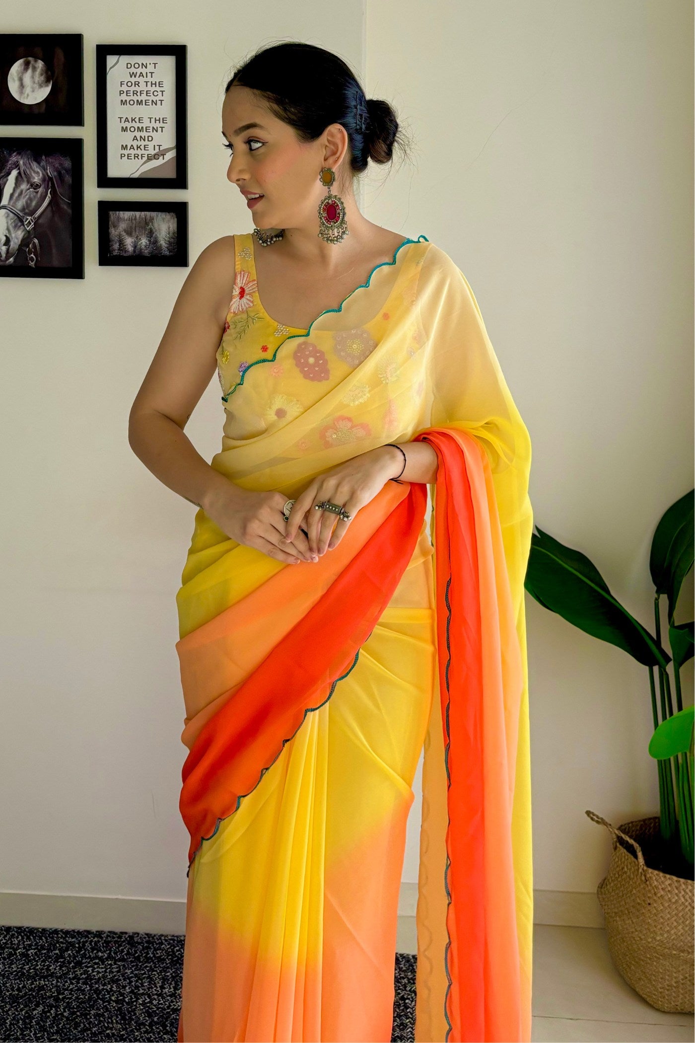 Buy MySilkLove Titanium Yellow Georgette Saree Online