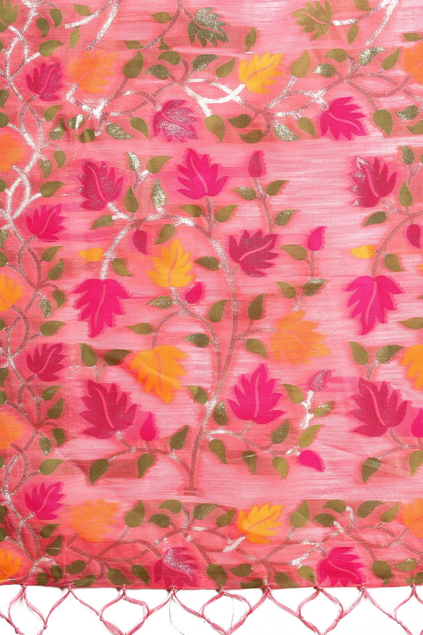 Buy MySilkLove Coral Pink Woven Linen Cotton Saree Online