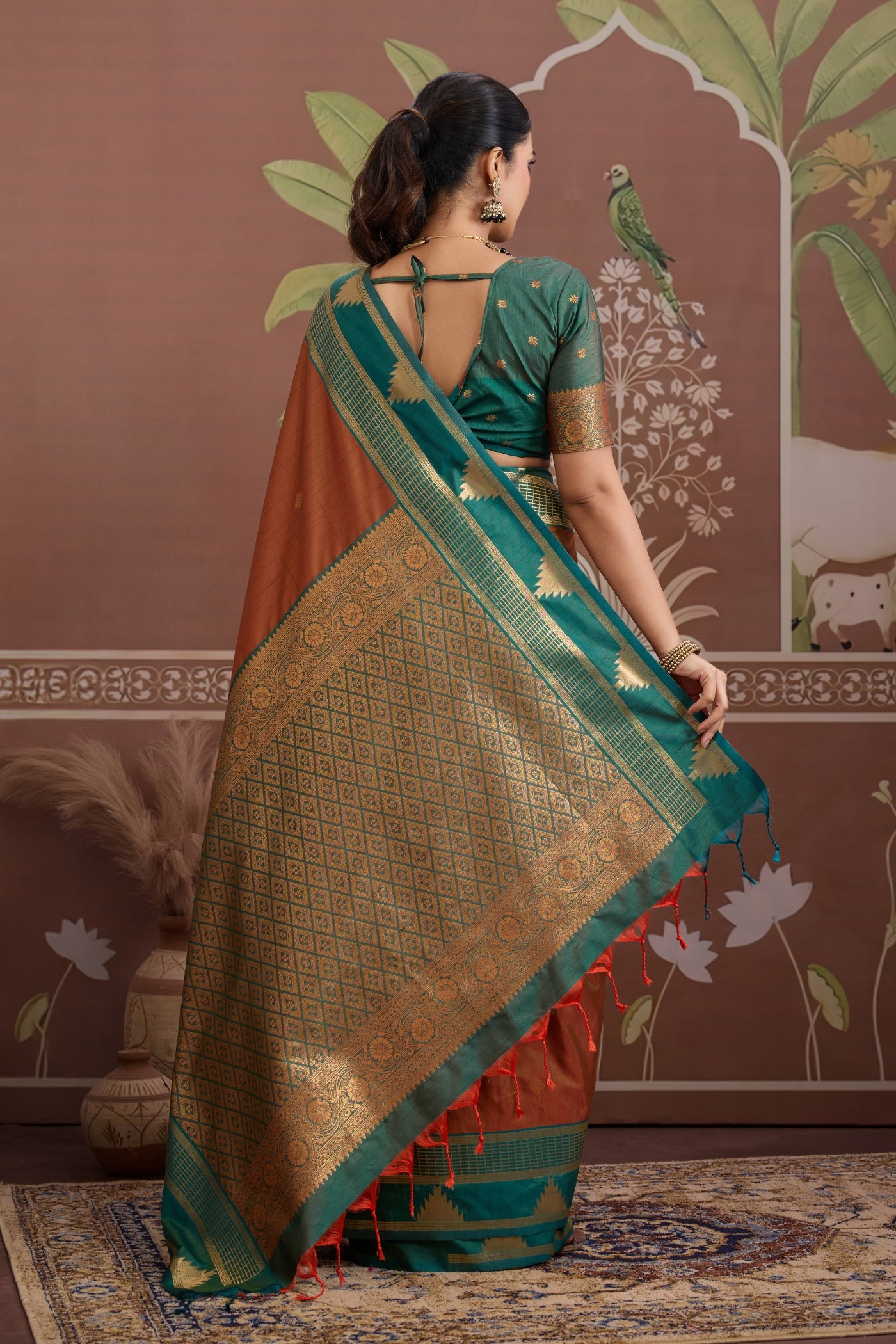 Buy MySilkLove Mahogany Brown Handloom Tussar Silk Saree Online