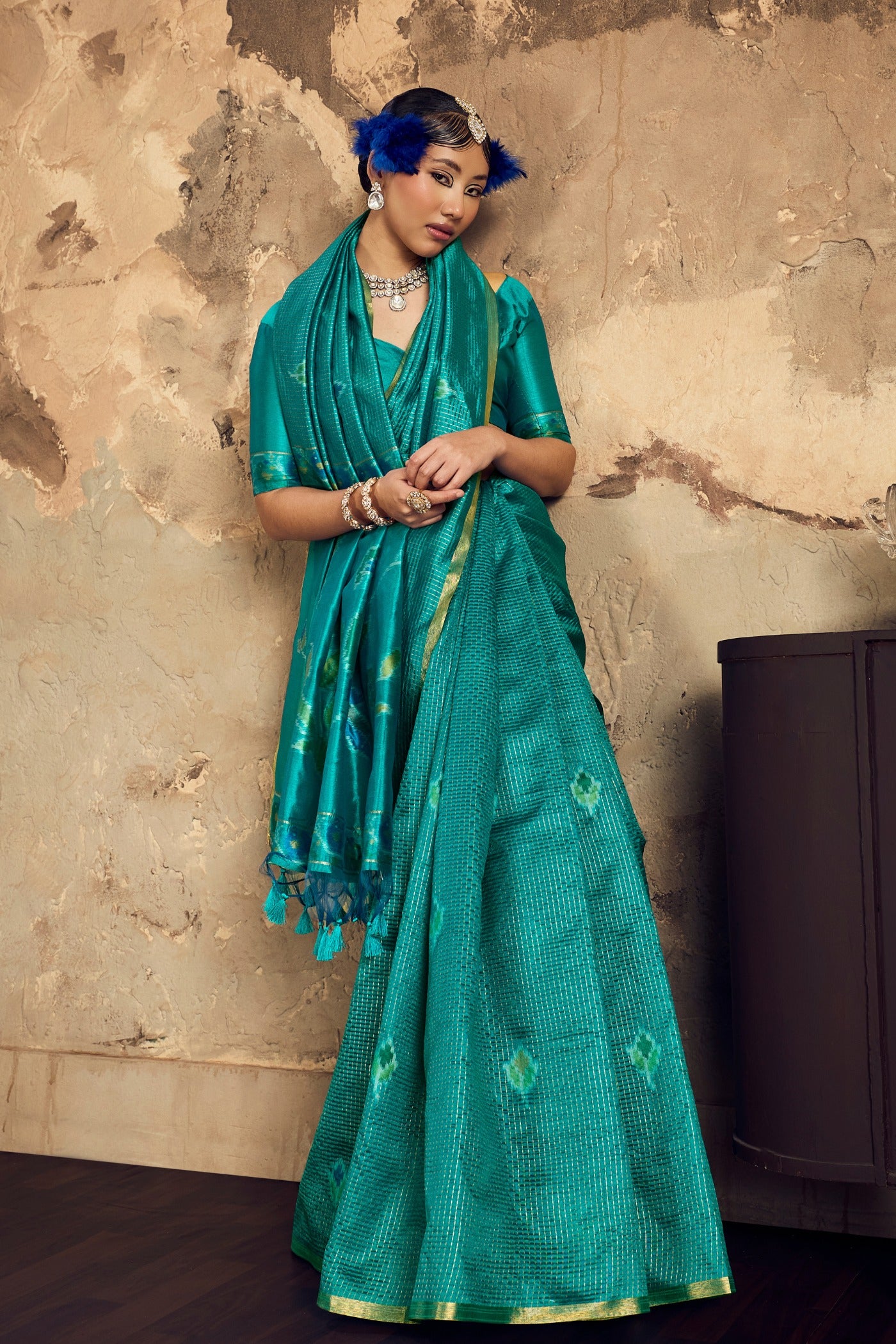 Buy MySilkLove Lawn Green Tussar Paithani Fusion Handloom Saree Online