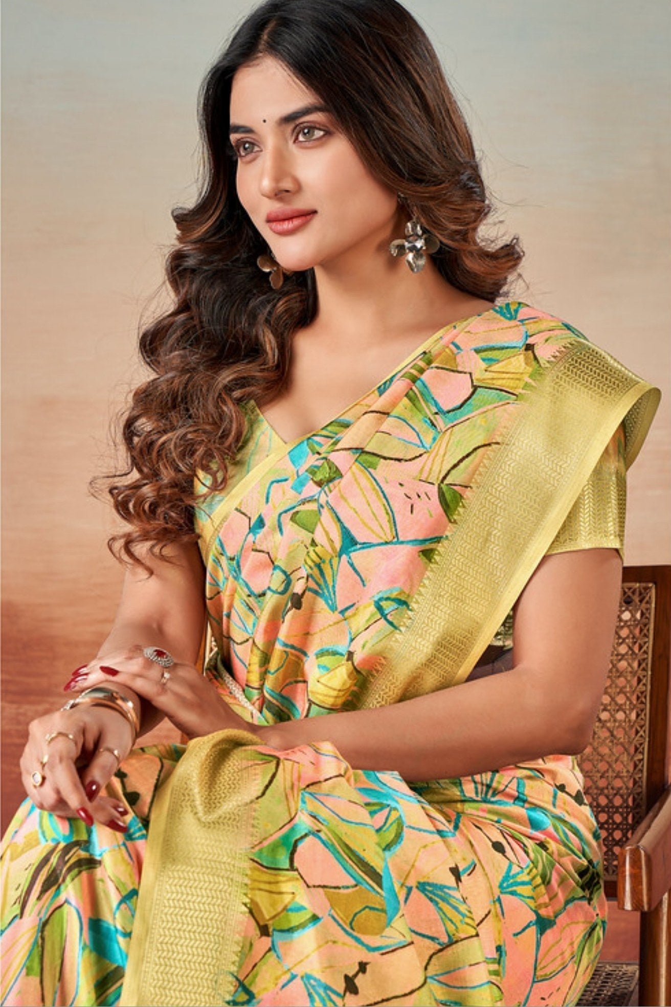 Buy MySilkLove Zest Yellow Banarasi Digital Printed Saree Online