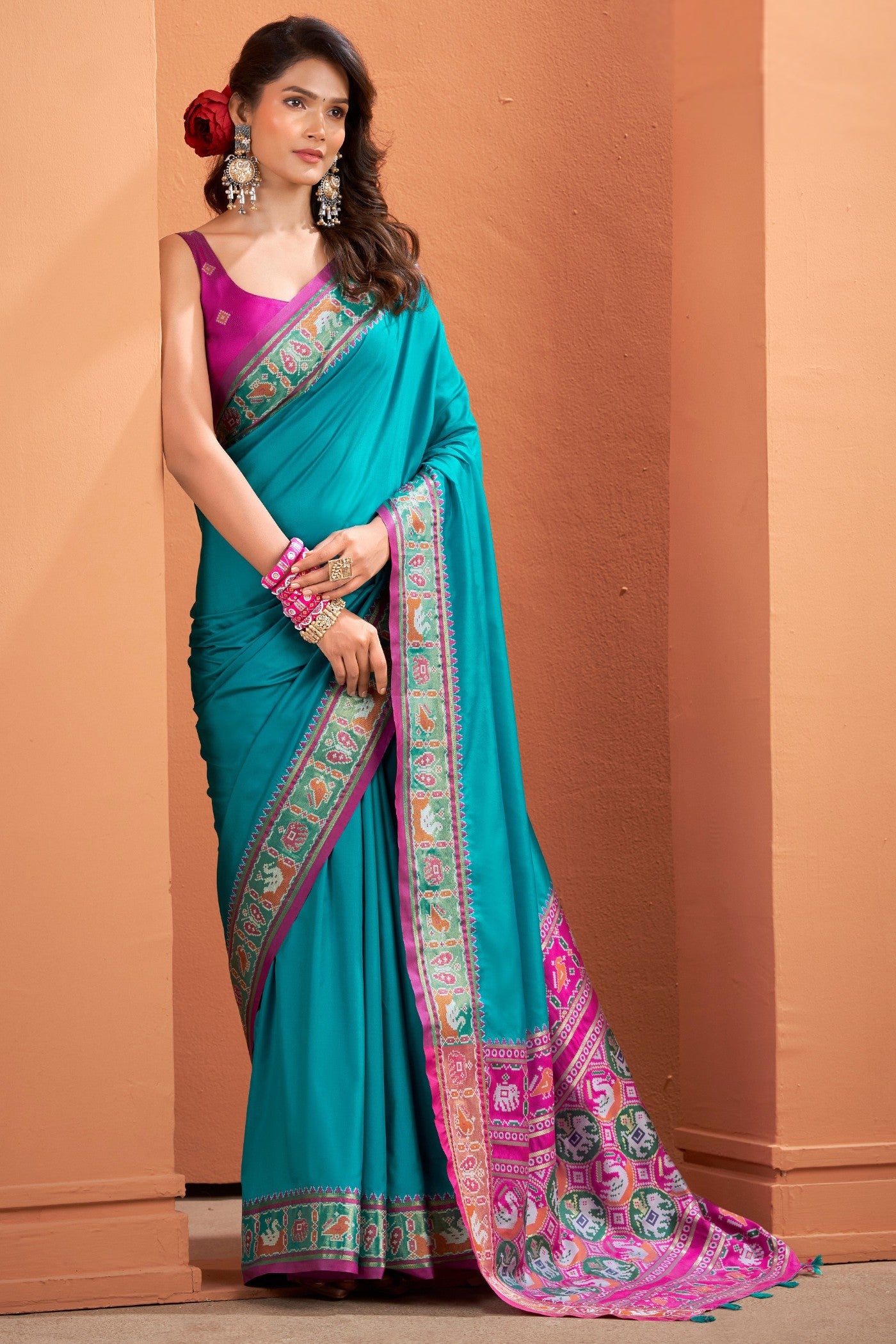 Buy MySilkLove Lapis Blue Woven Banarasi Patola Silk Saree Online