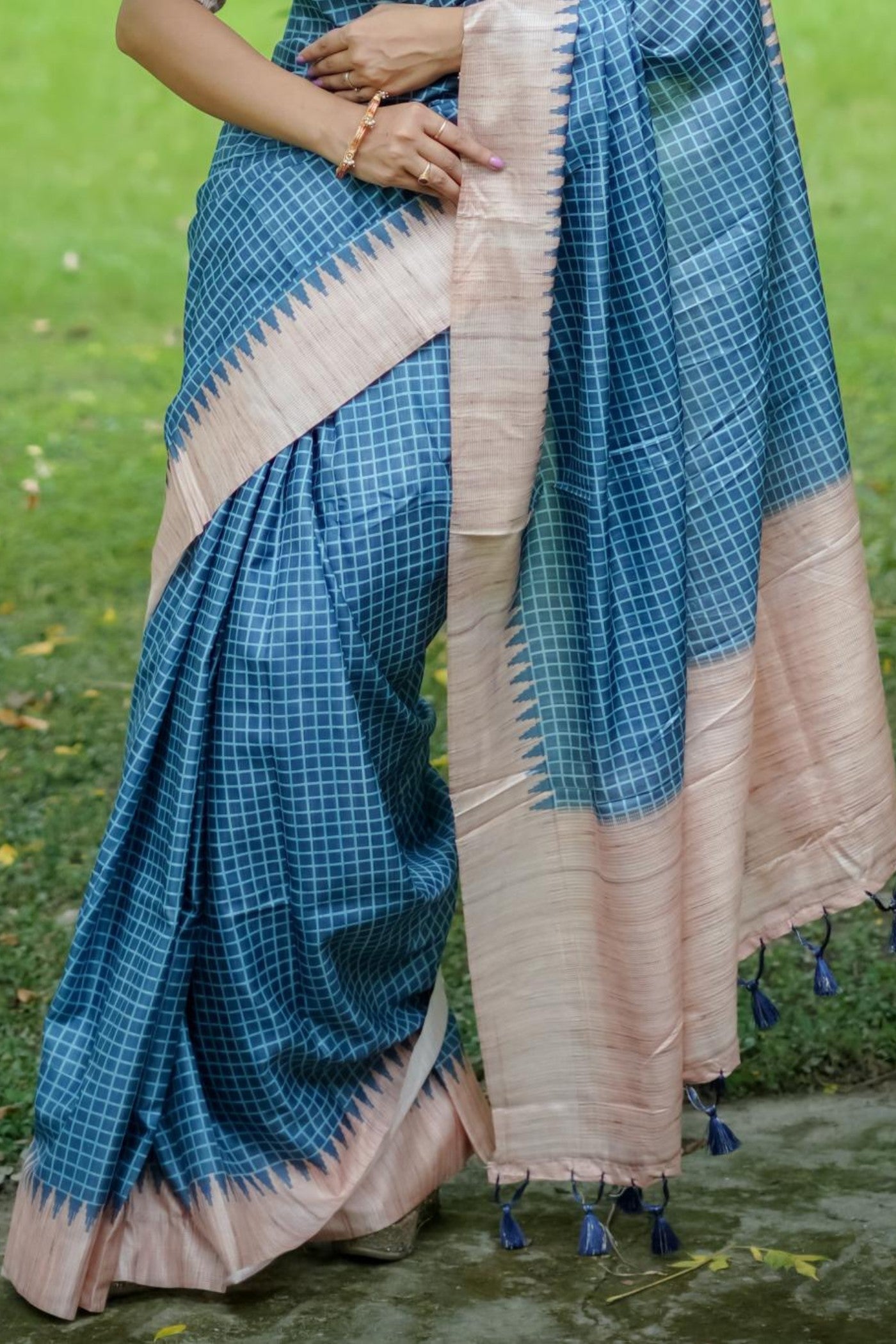 Buy MySilkLove Calypso Blue Printed Raw Silk Saree Online