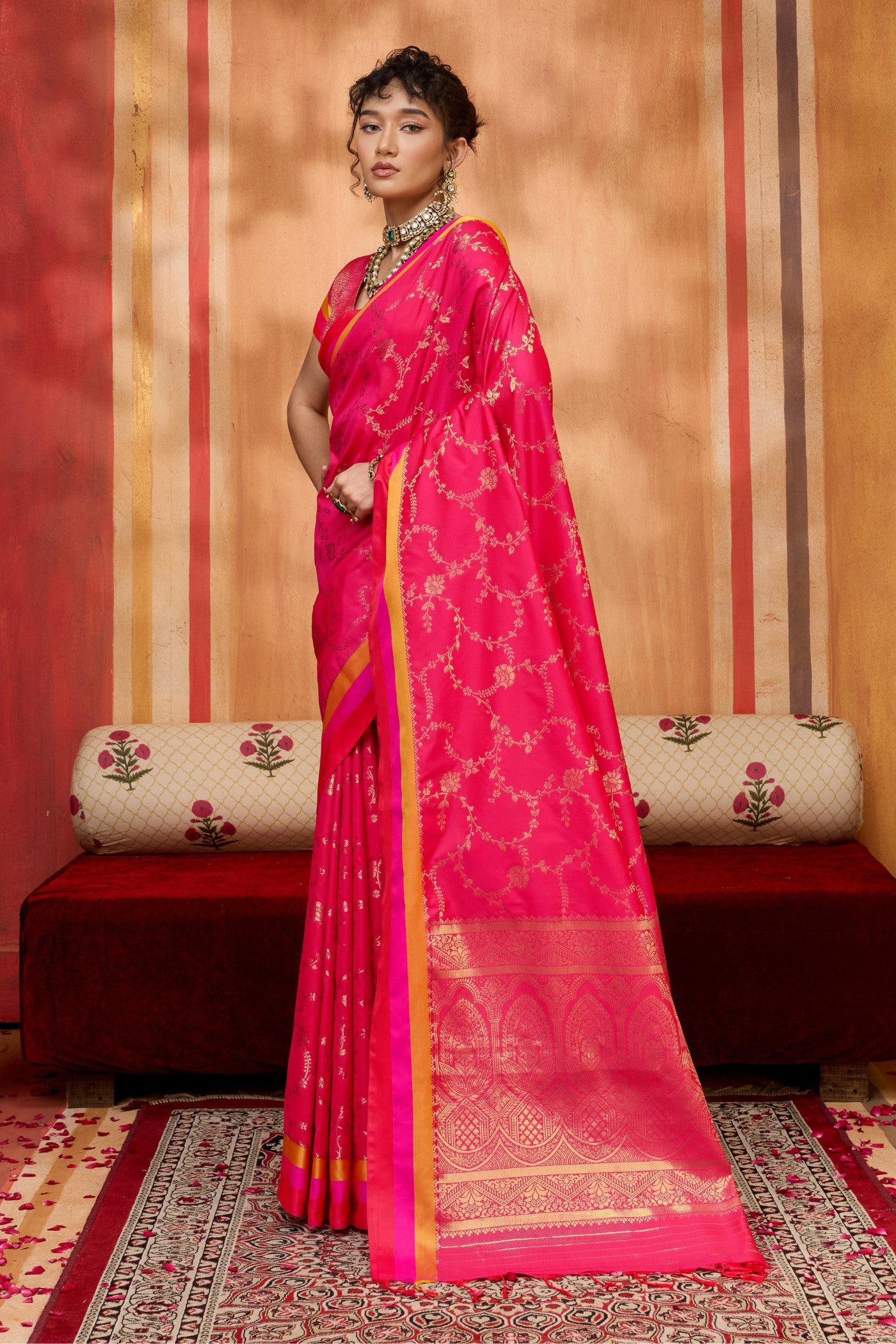 Buy MySilkLove Hibiscus Pink Handloom Satin Soft Silk Saree Online