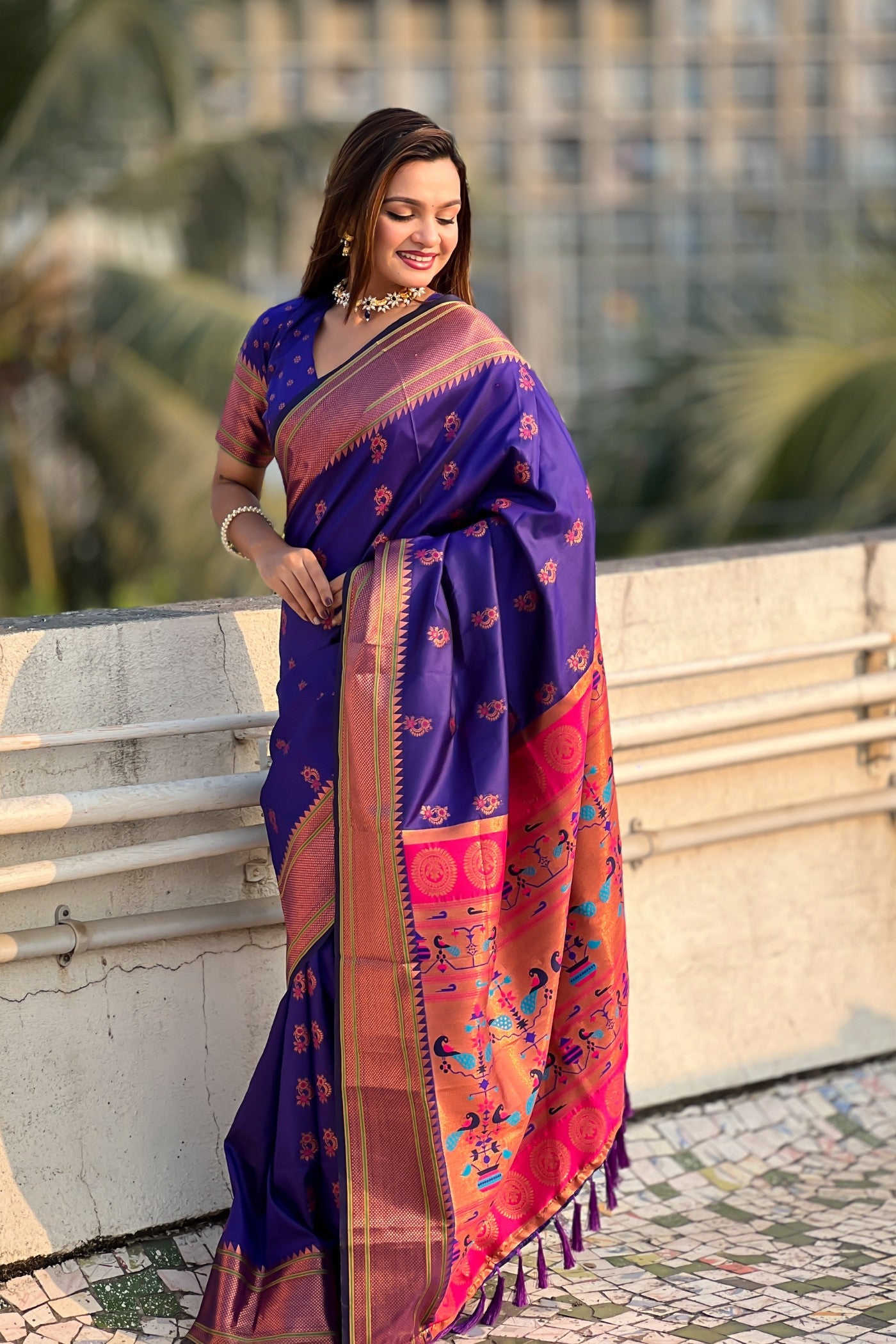 Buy MySilkLove Minsk Blue Zari Woven Nath Paithani Saree Online