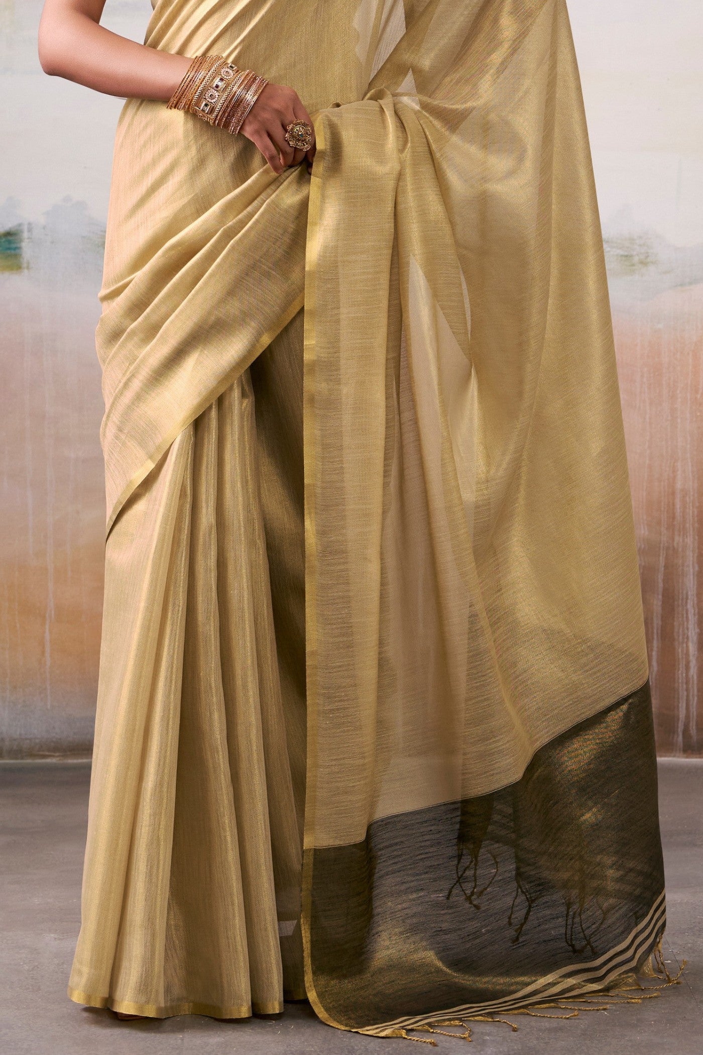 Buy MySilkLove Fawn Brown Handloom Tissue Saree Online