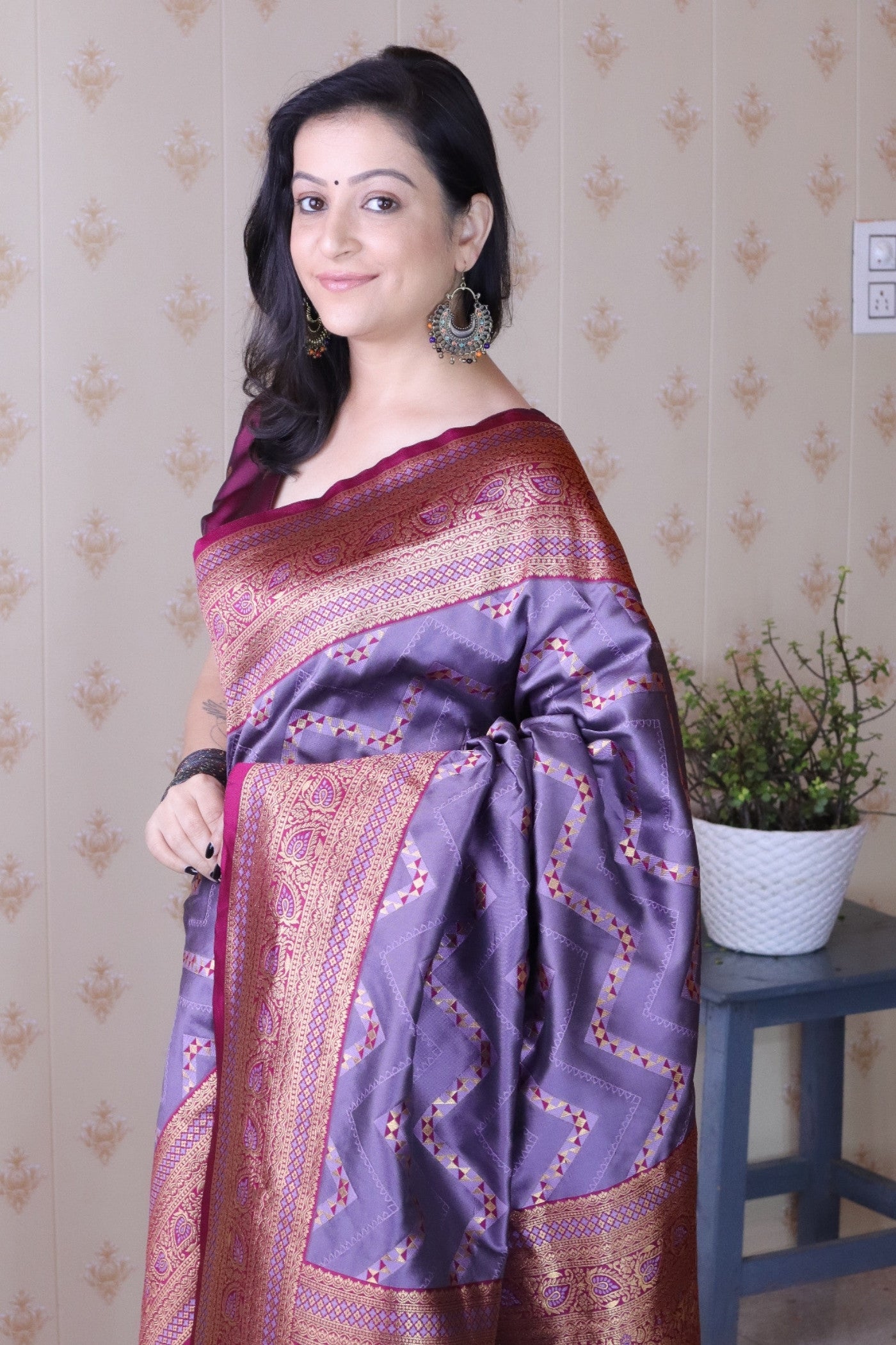 Buy MySilkLove Amethyst Purple Banarasi Handloom Saree Online