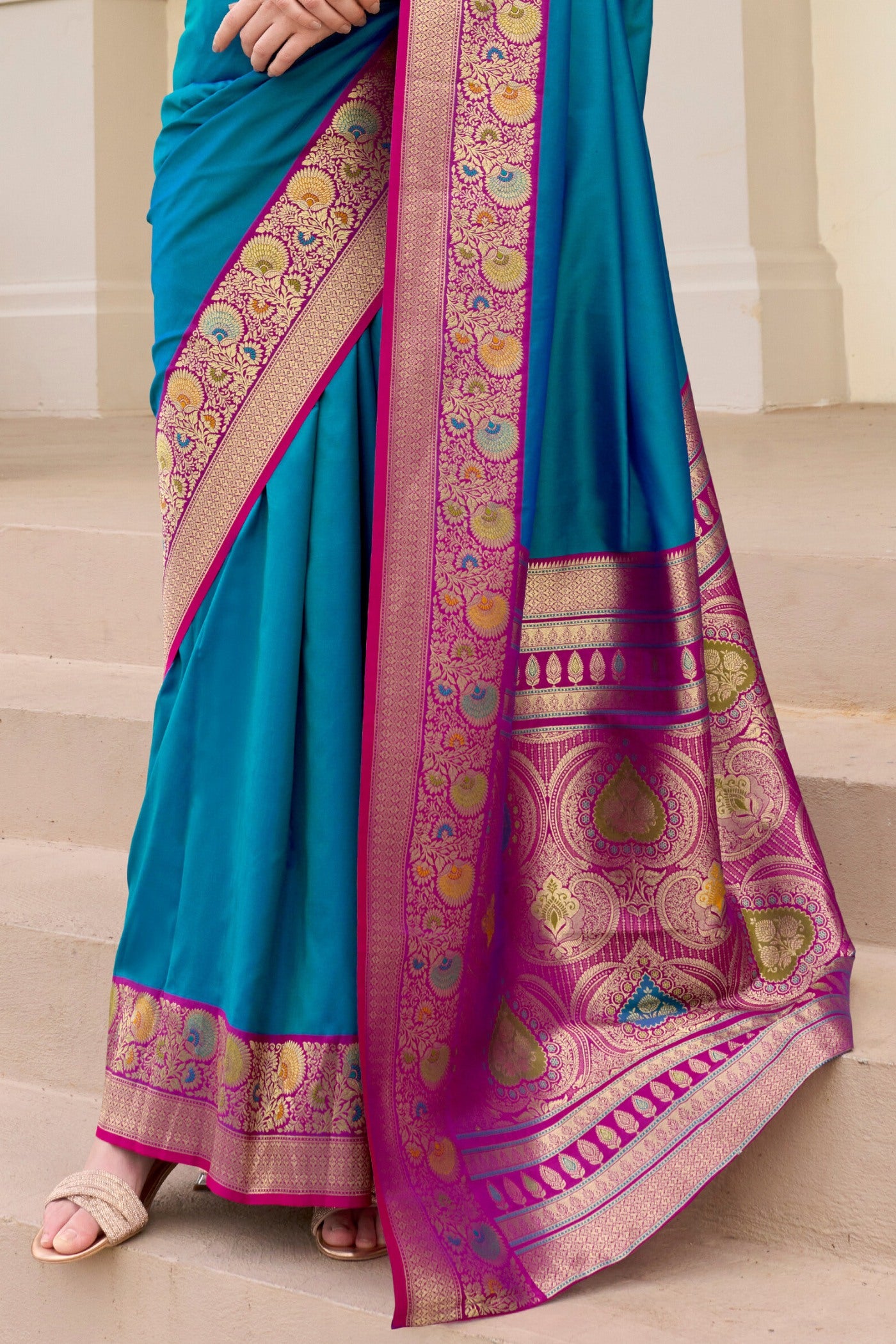 Buy MySilkLove Bahama Blue Woven Banarasi Soft Silk Saree Online